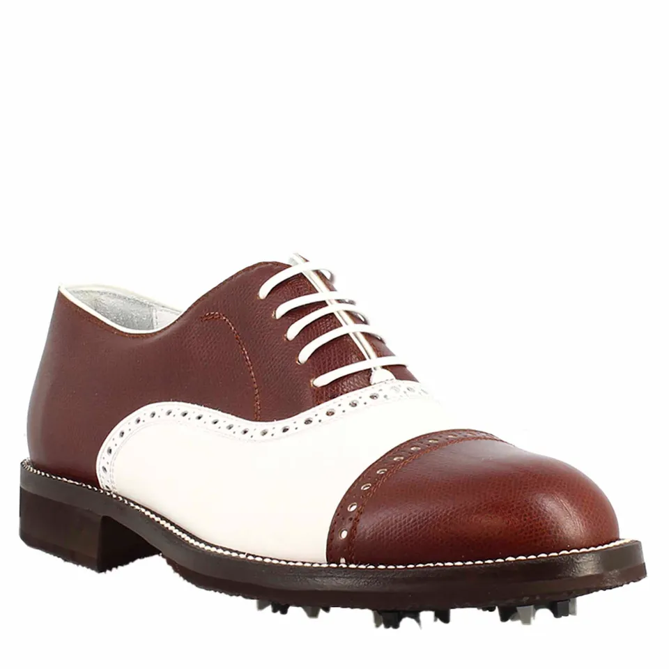 Leonardo Shoes Golf scarpe da golf brogue bianco marrone pelle