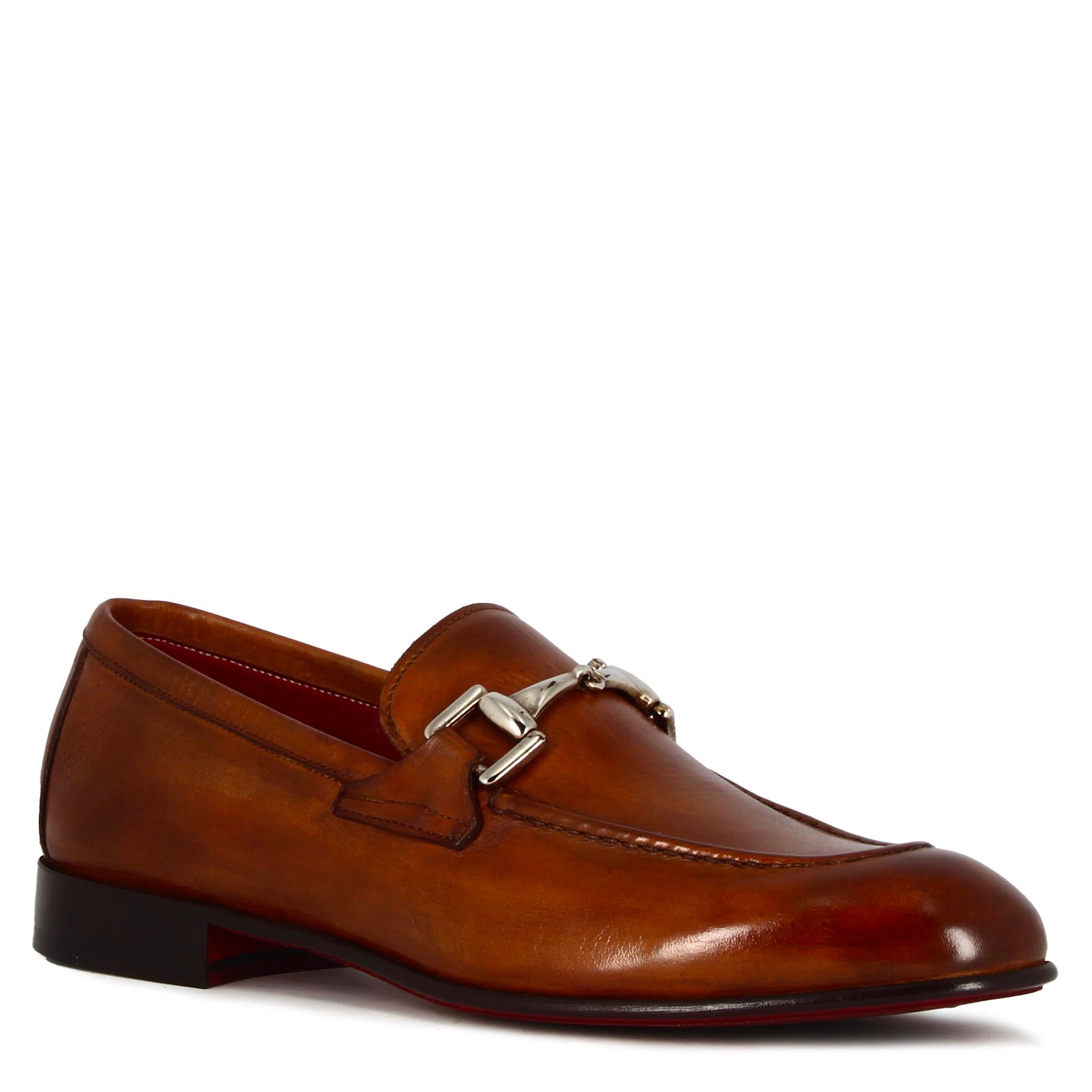 Leonardo Shoes Mocassini Uomo classico morsetto Marrone pelle