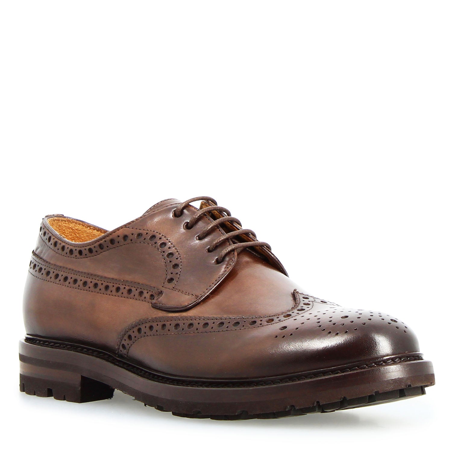 Leonardo Shoes Massimo Derby Uomo Brogue Marrone Scuro