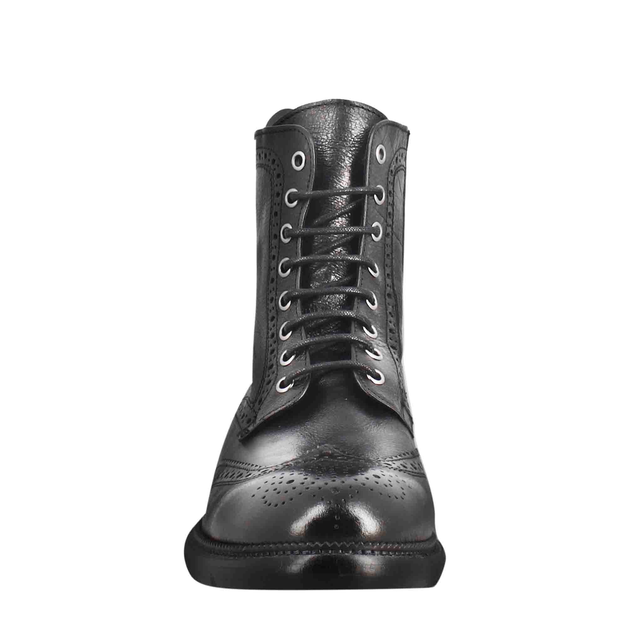 Leonardo Shoes Stivaletti Uomo Anfibi Candy Pelle Nero Brogue