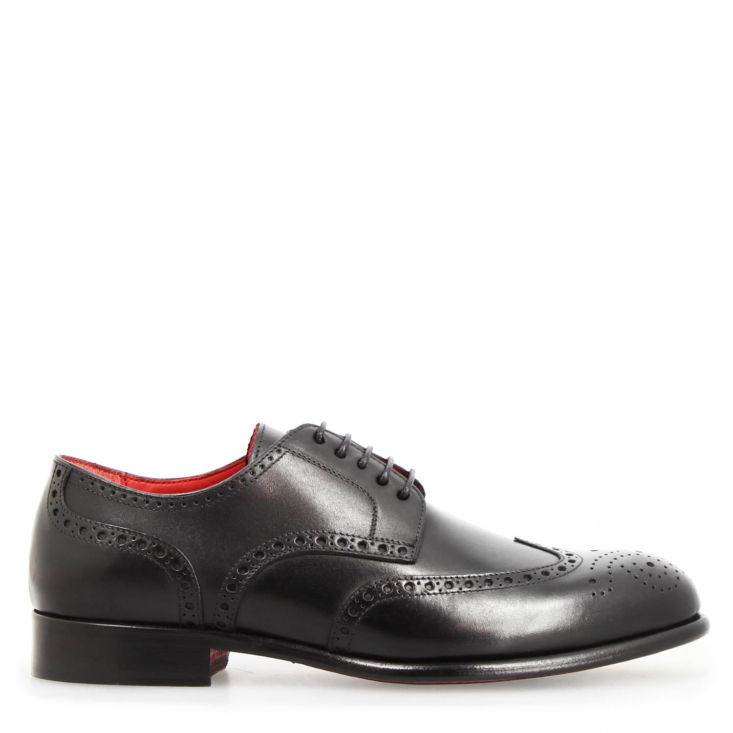 Leonardo Shoes Ottaviano derby uomo nero pelle brogue