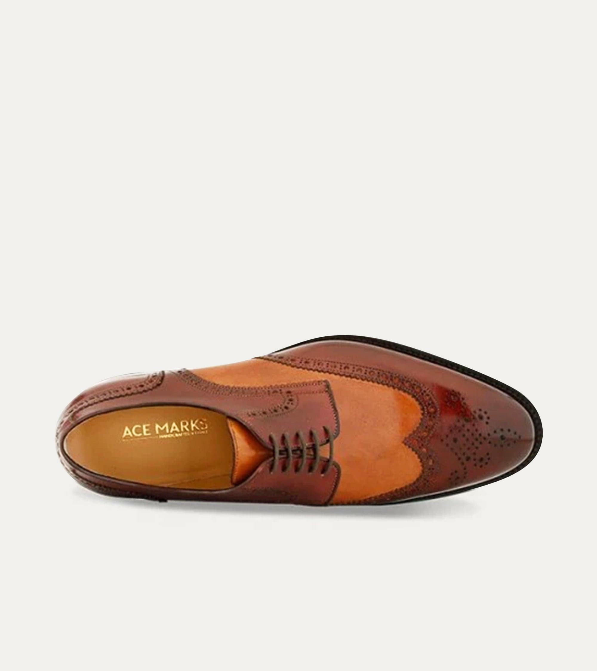 Ace Marks Vincent brogue uomo pelle bordeaux cuoio wingtip