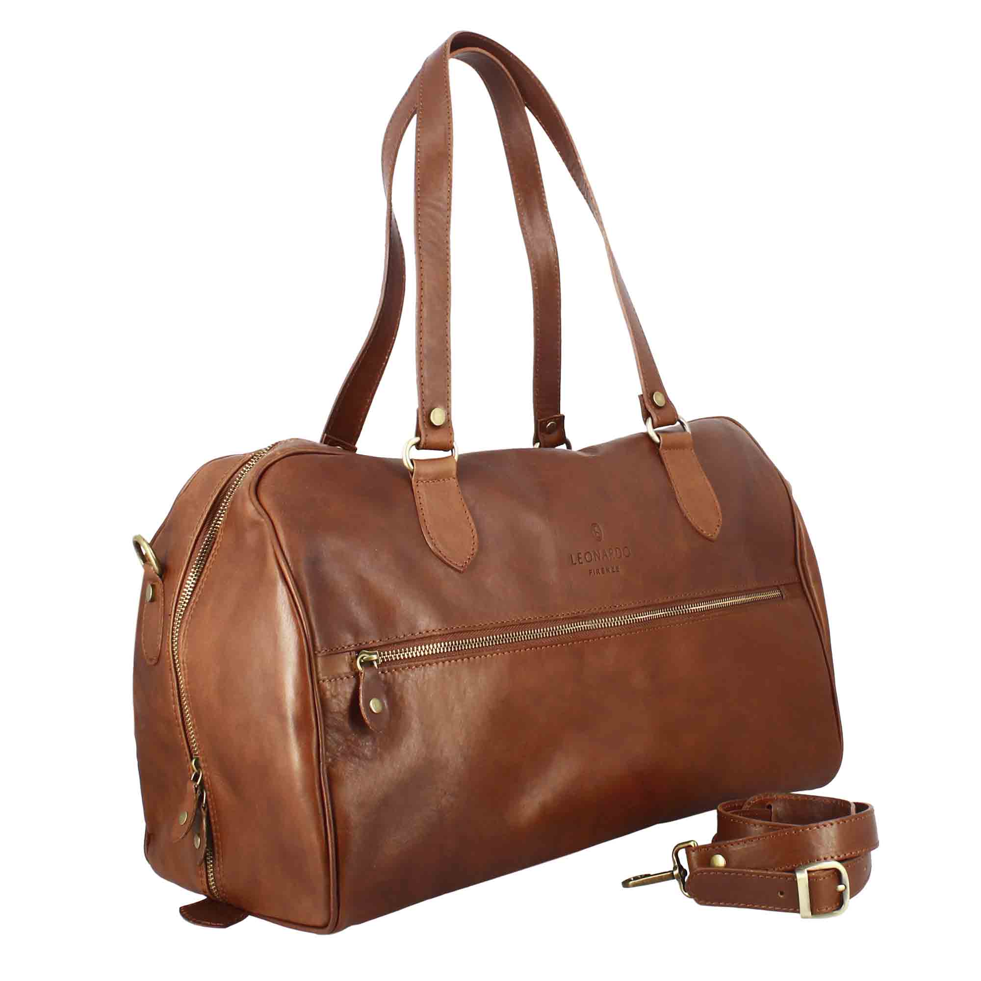 Leonardo Shoes borsone viaggio uomo pelle marrone 45 cm
