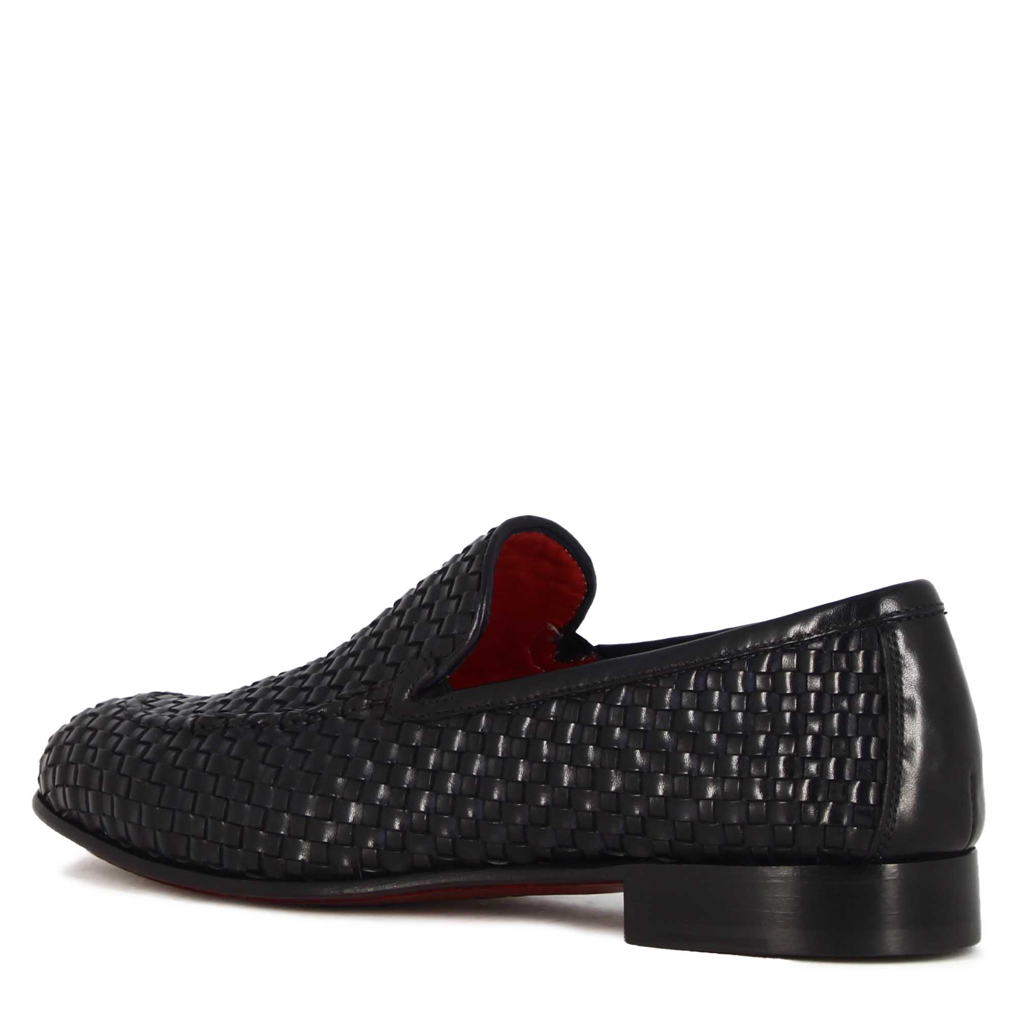 Leonardo Shoes Mocassino Uomo Pelle Intrecciata Blu Classico