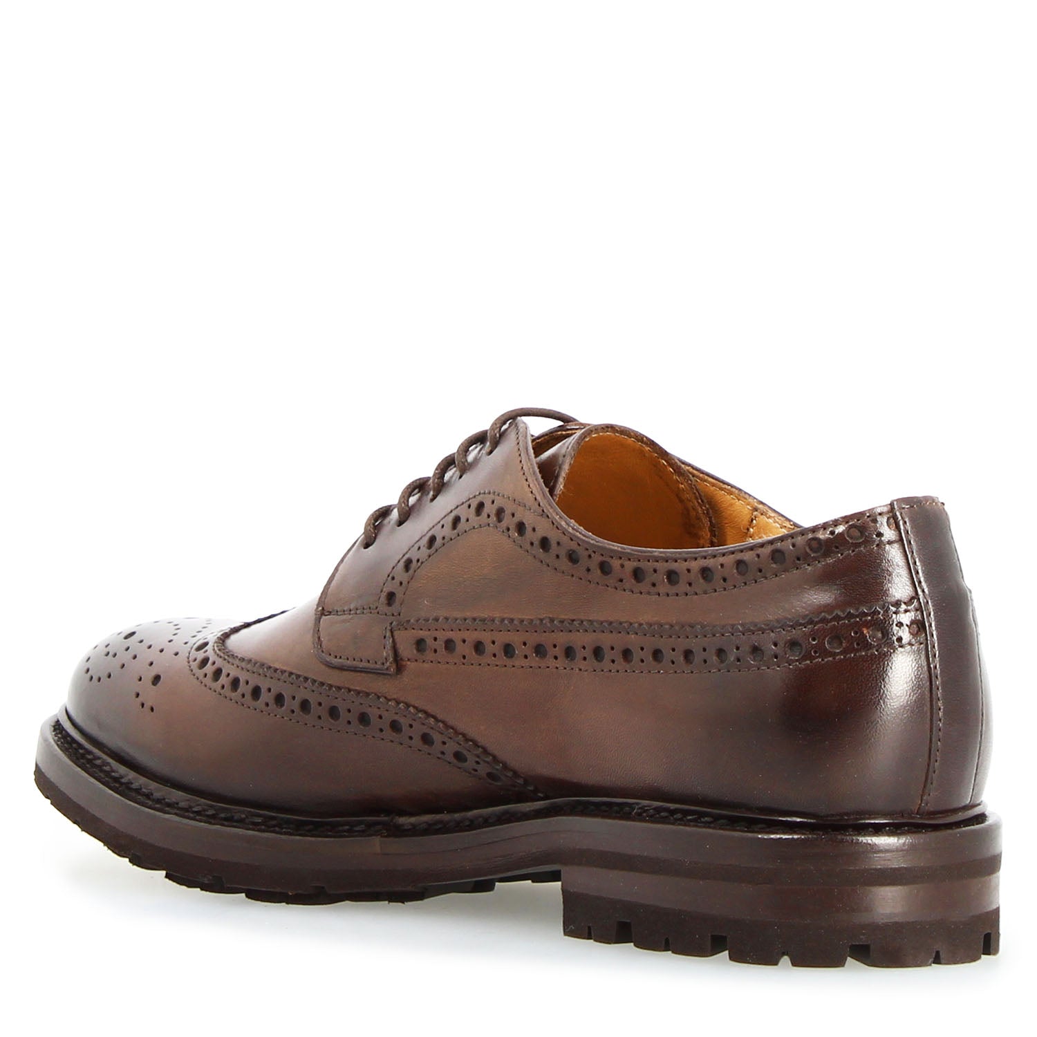 Leonardo Shoes Massimo Derby Uomo Brogue Marrone Scuro
