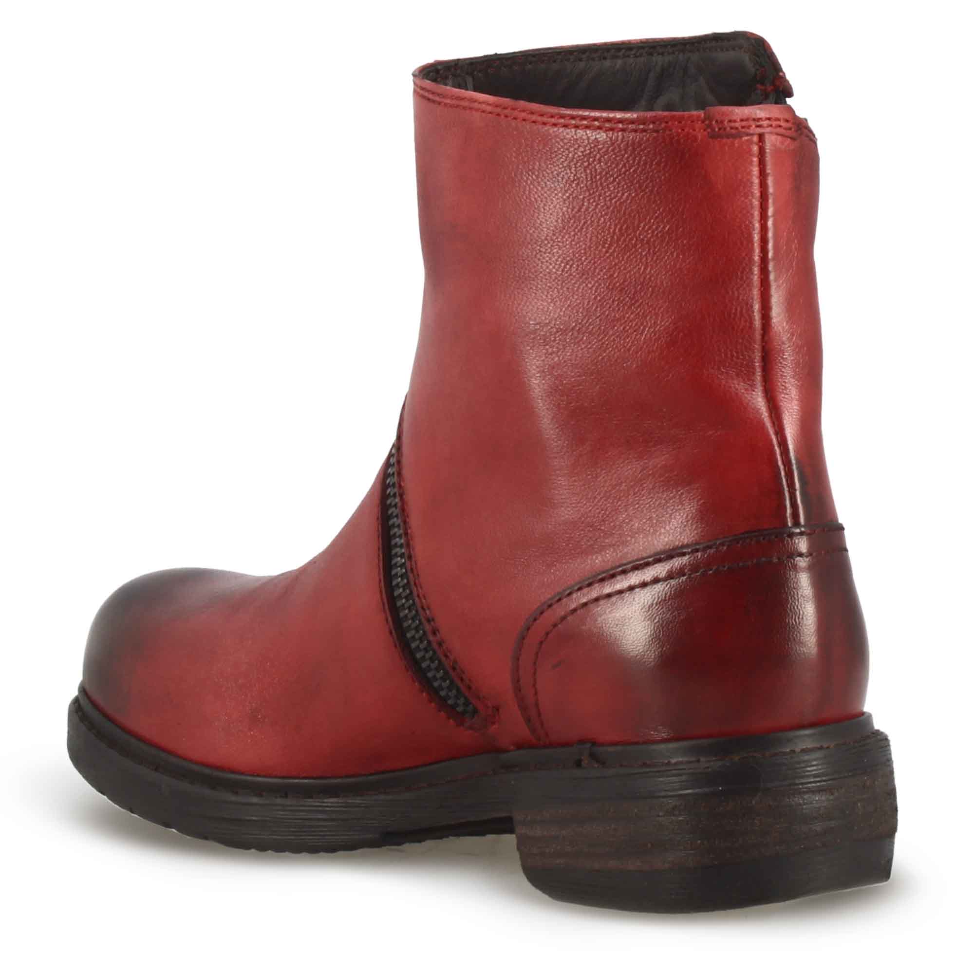 Leonardo Shoes Stivaletto Donna Pelle Rosso Cerniera Asimmetrica