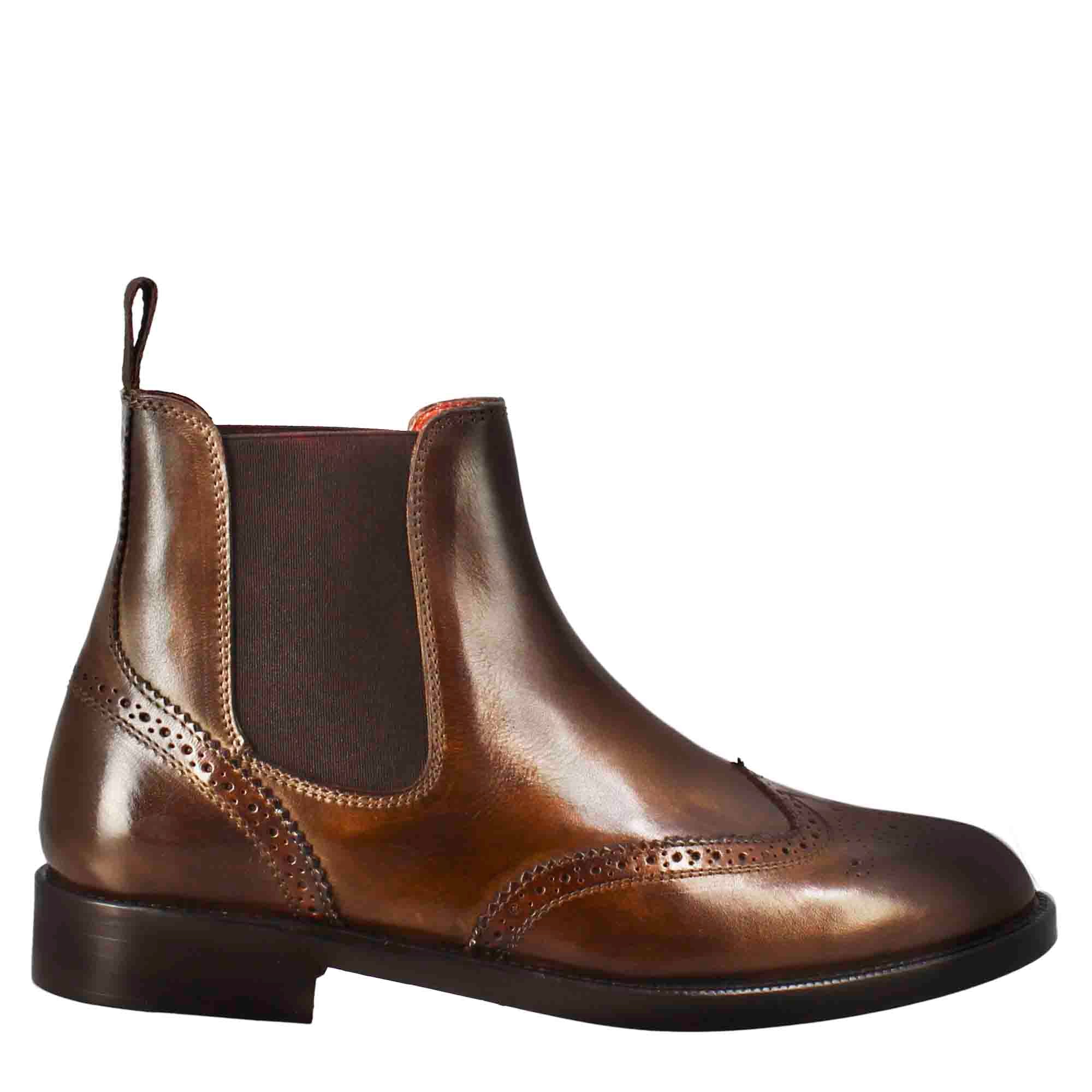 Leonardo Shoes Chelsea Stivaletti Donna Marrone Pelle Brogue