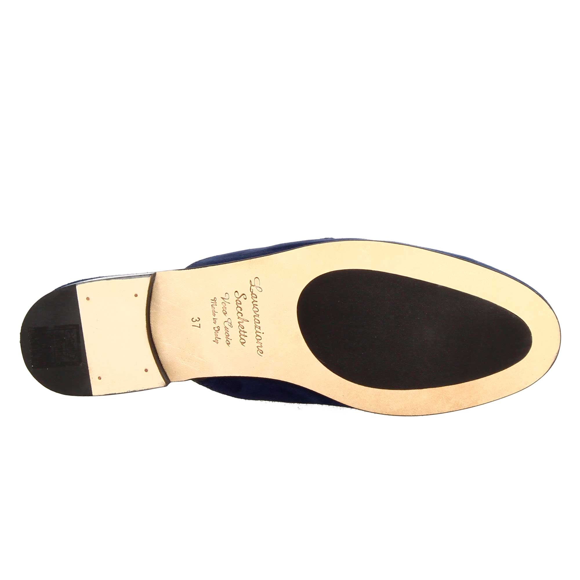 Leonardo Shoes Mules Donna Camoscio Blu Fibbia Oro