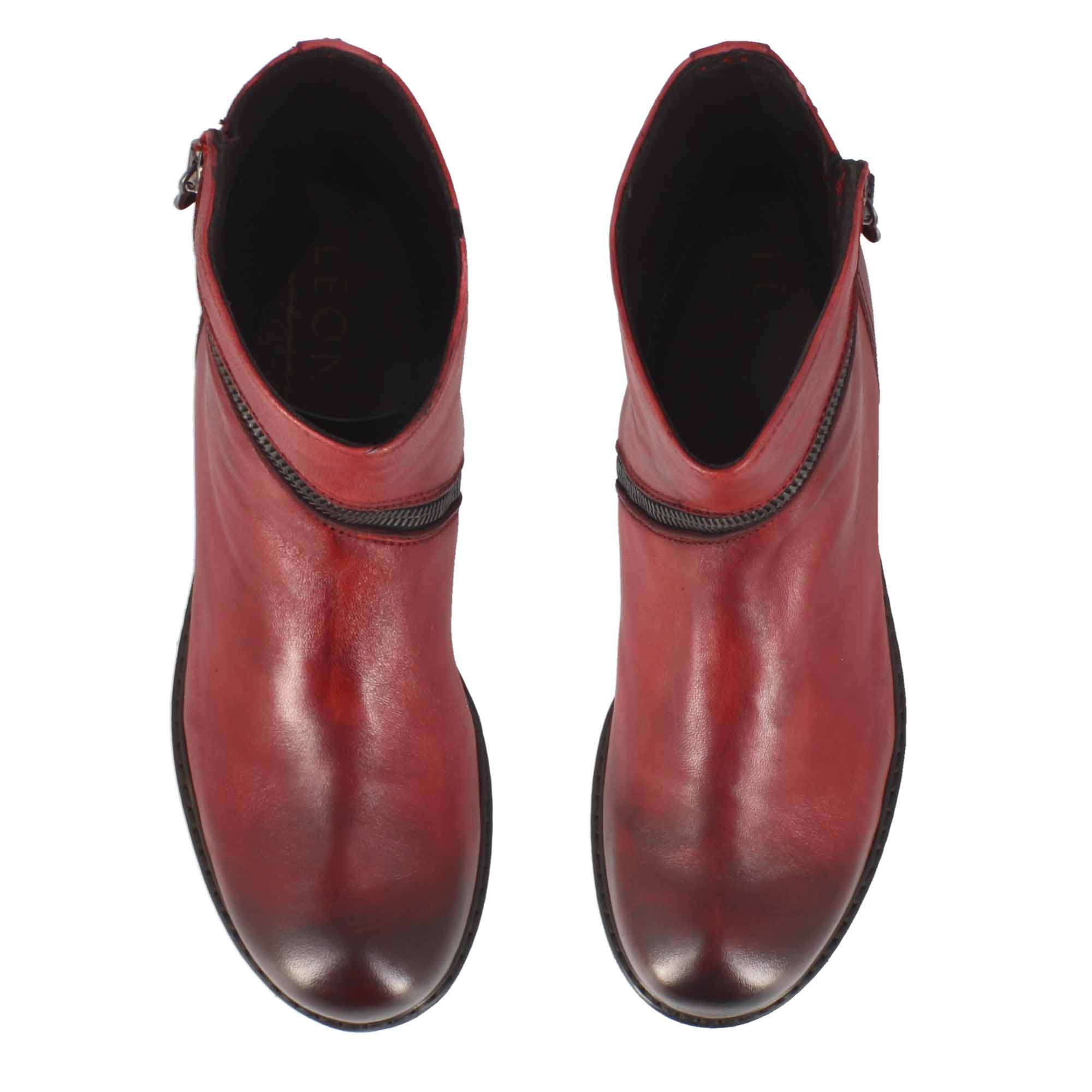 Leonardo Shoes Stivaletto Donna Pelle Rosso Cerniera Asimmetrica