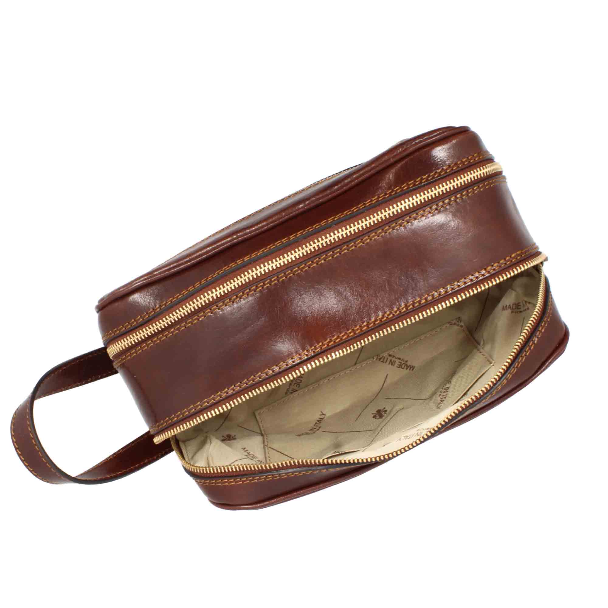 Leonardo Shoes Borse Uomo Necessaire pelle marrone doppia zip