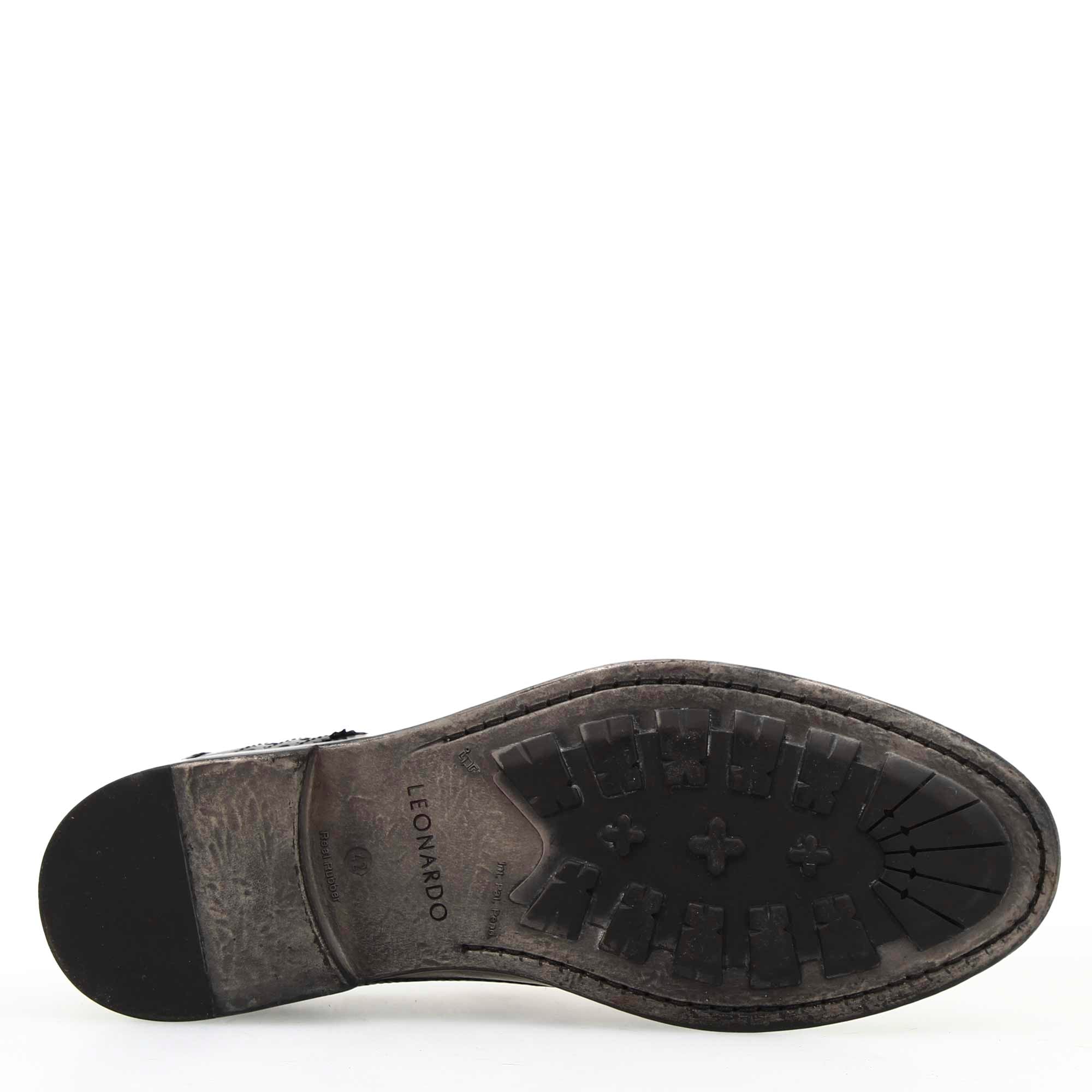 Leonardo Shoes Lorenzo derby uomo nero brogue pelle