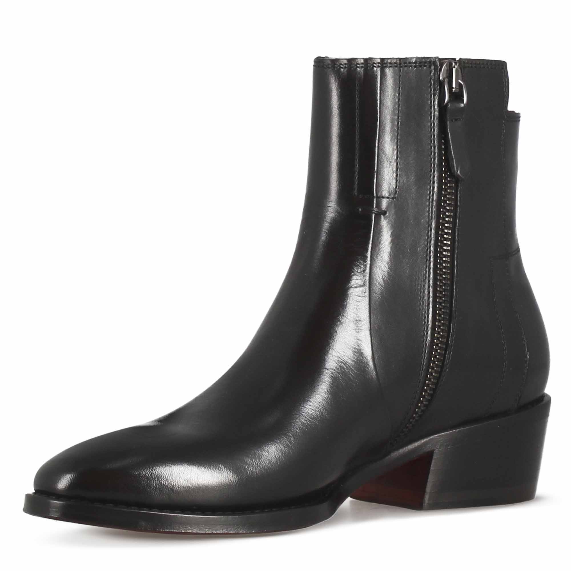 Leonardo Shoes texano stivaletti donna pelle nero