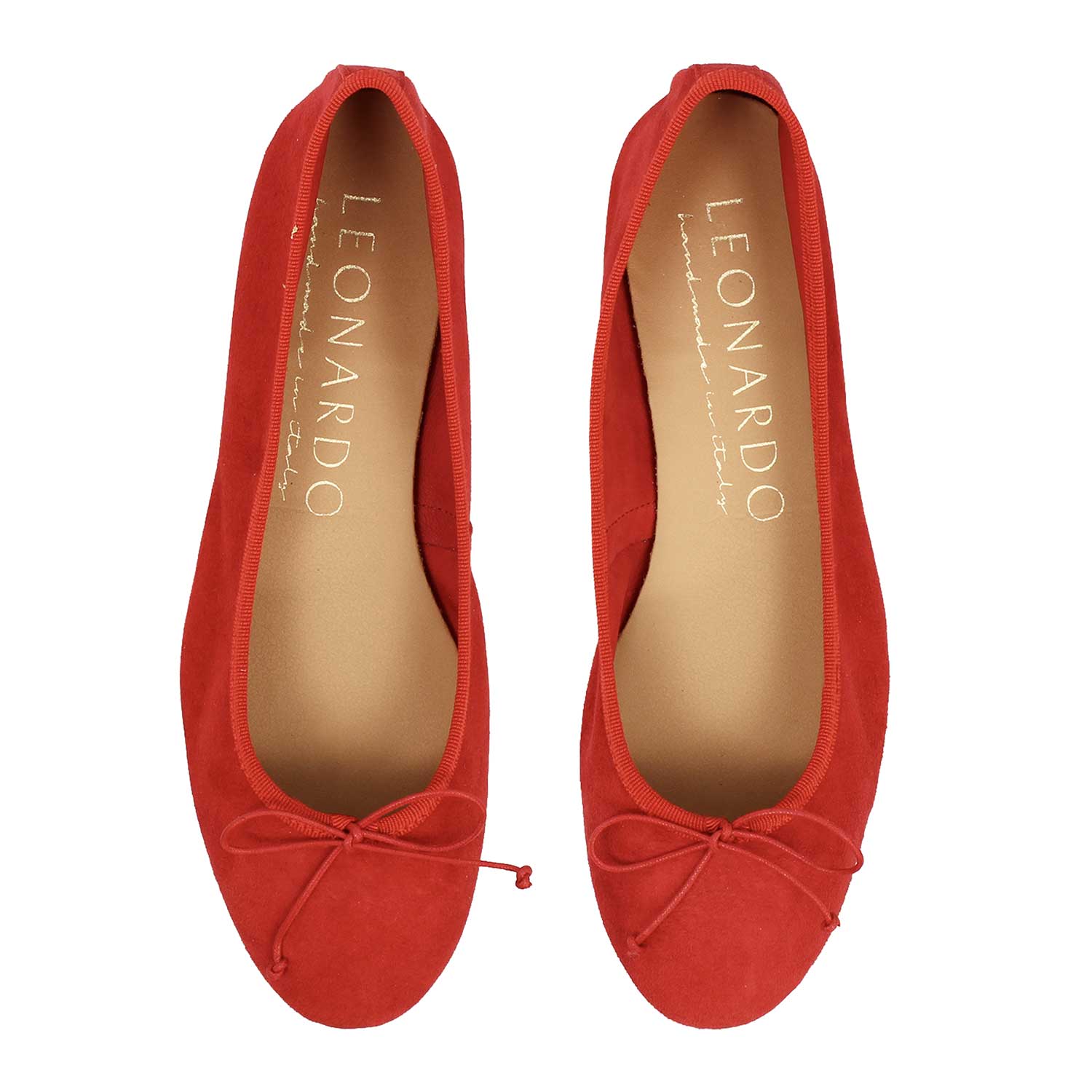 Leonardo Shoes Fiocco ballerina camoscio rosso tacco basso