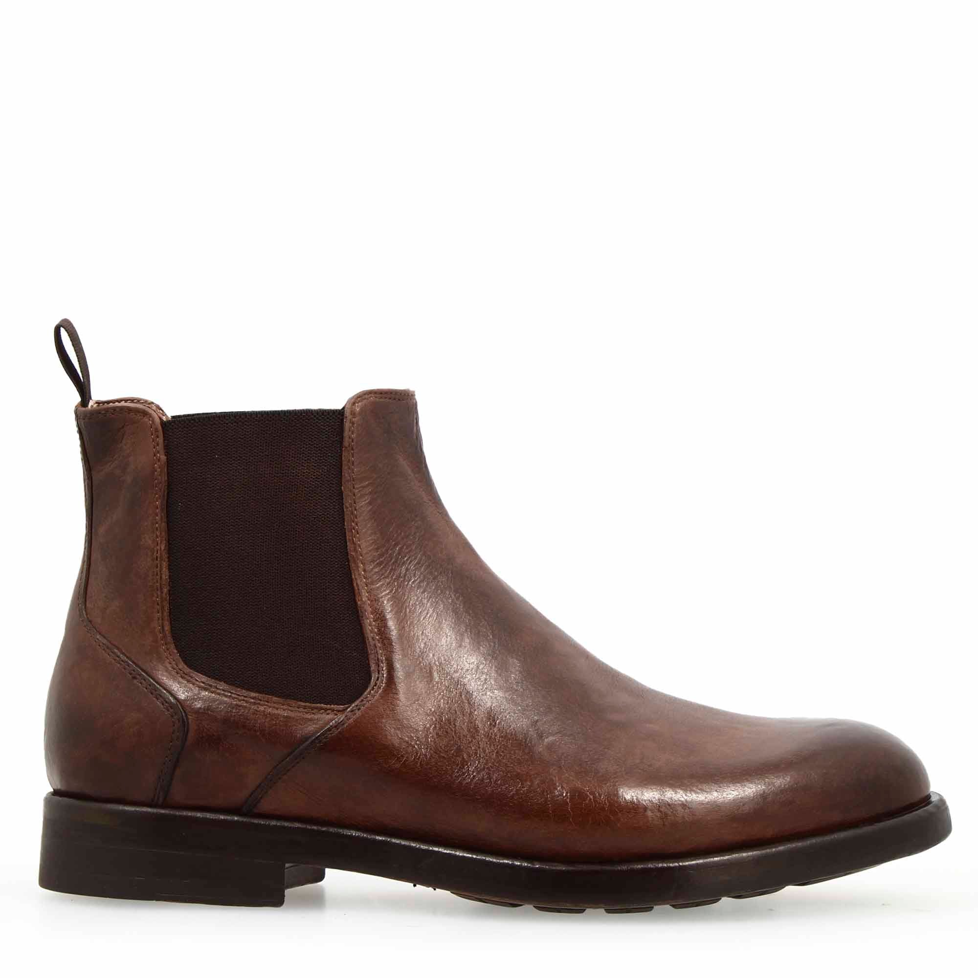 Leonardo Shoes Dante Stivaletti Chelsea Uomo Pelle Marrone Buffalo