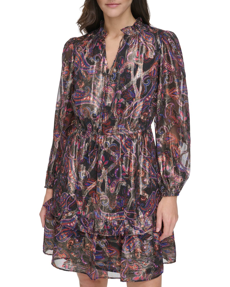 Vince Camuto abito paisley balze chiffon petite scollo V