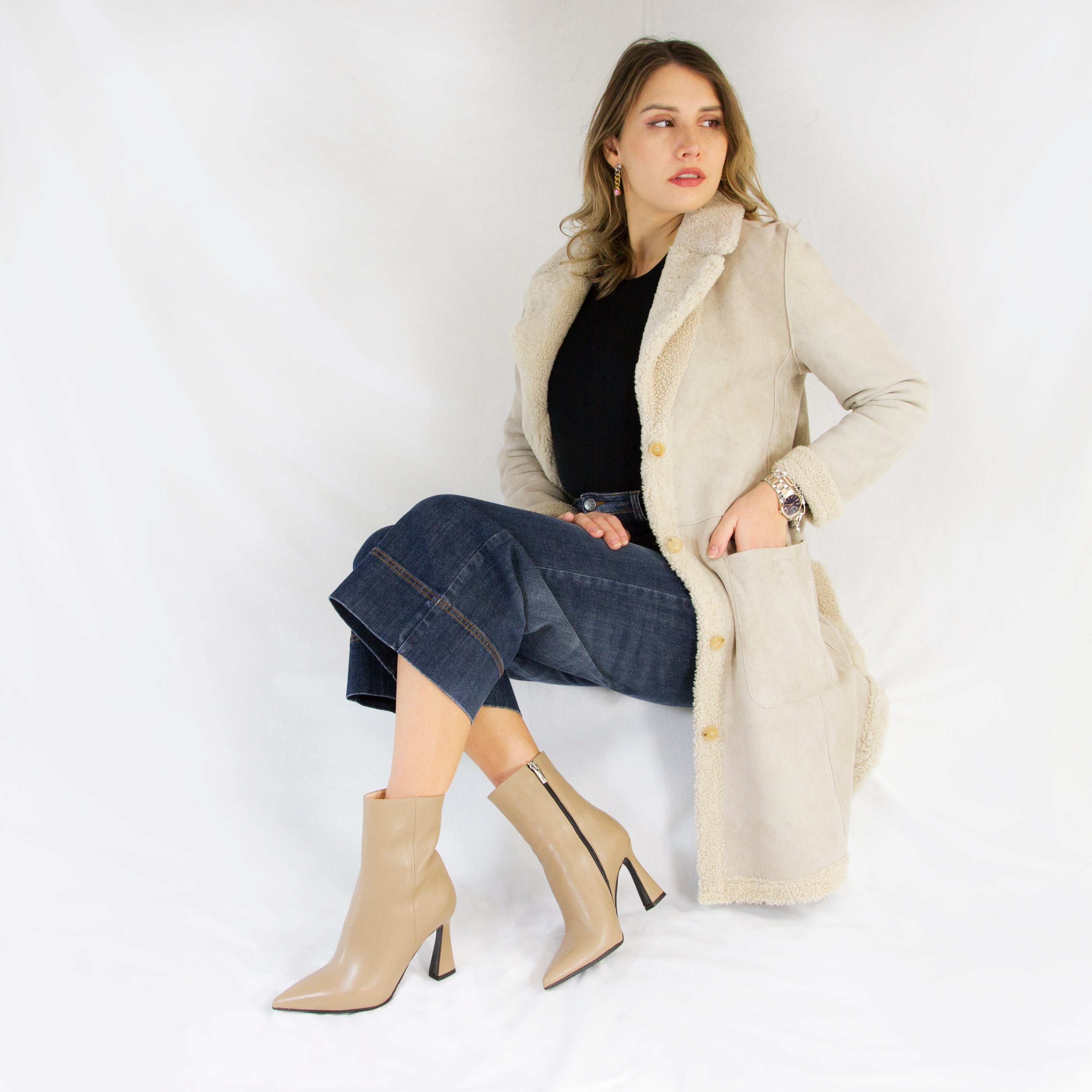 Leonardo Shoes BF-20 Beige Cappotto Donna Montone Reversibile