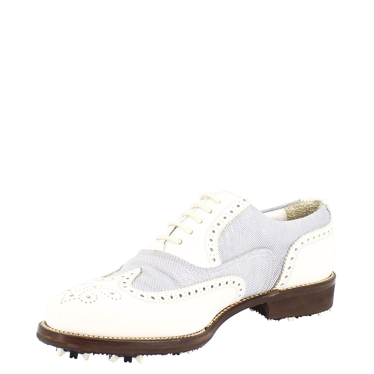 Leonardo Shoes Scarpe Golf Pelle Bianca Tacchetti