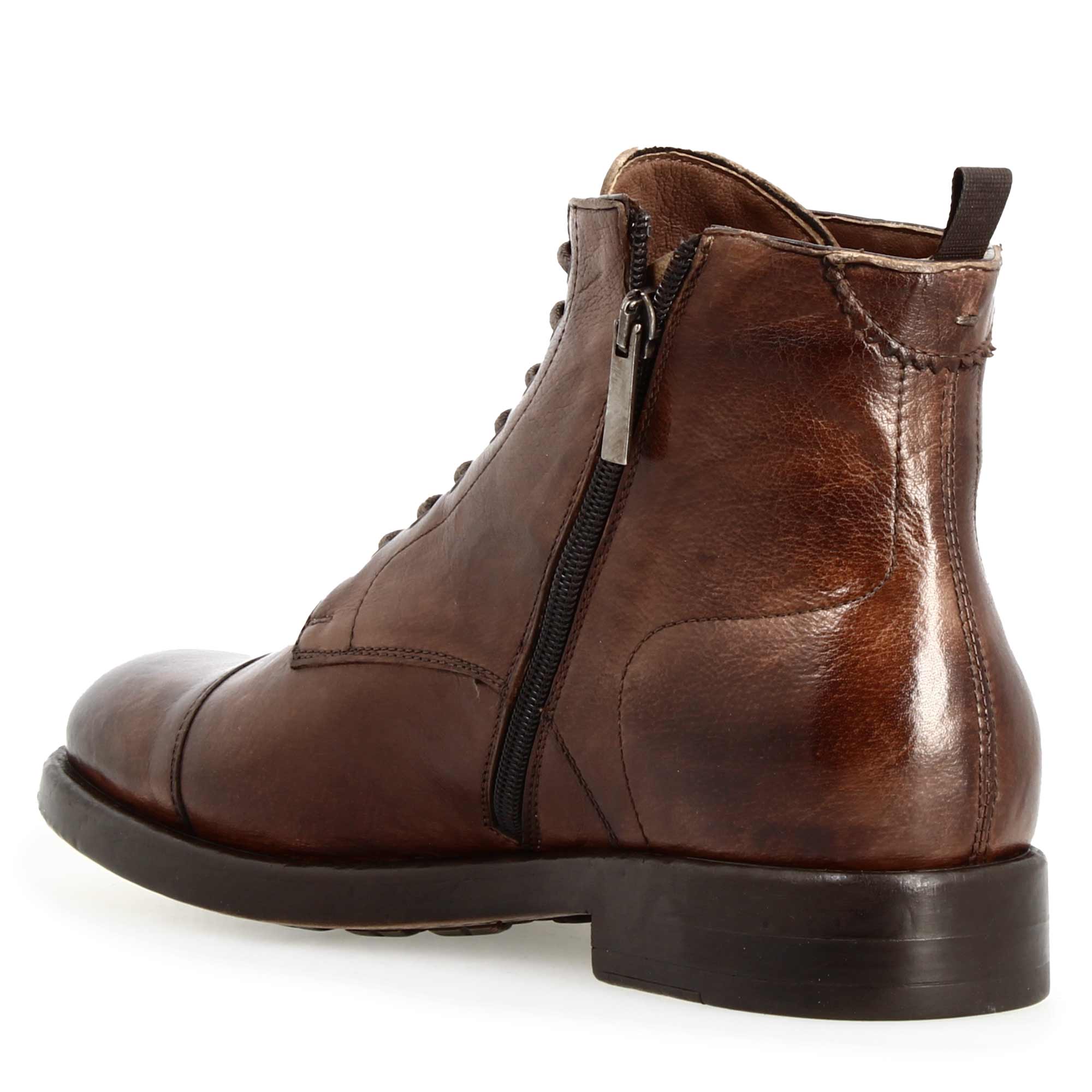 Leonardo Shoes Cesare Stivaletti Uomo Pelle Marrone Cap Toe