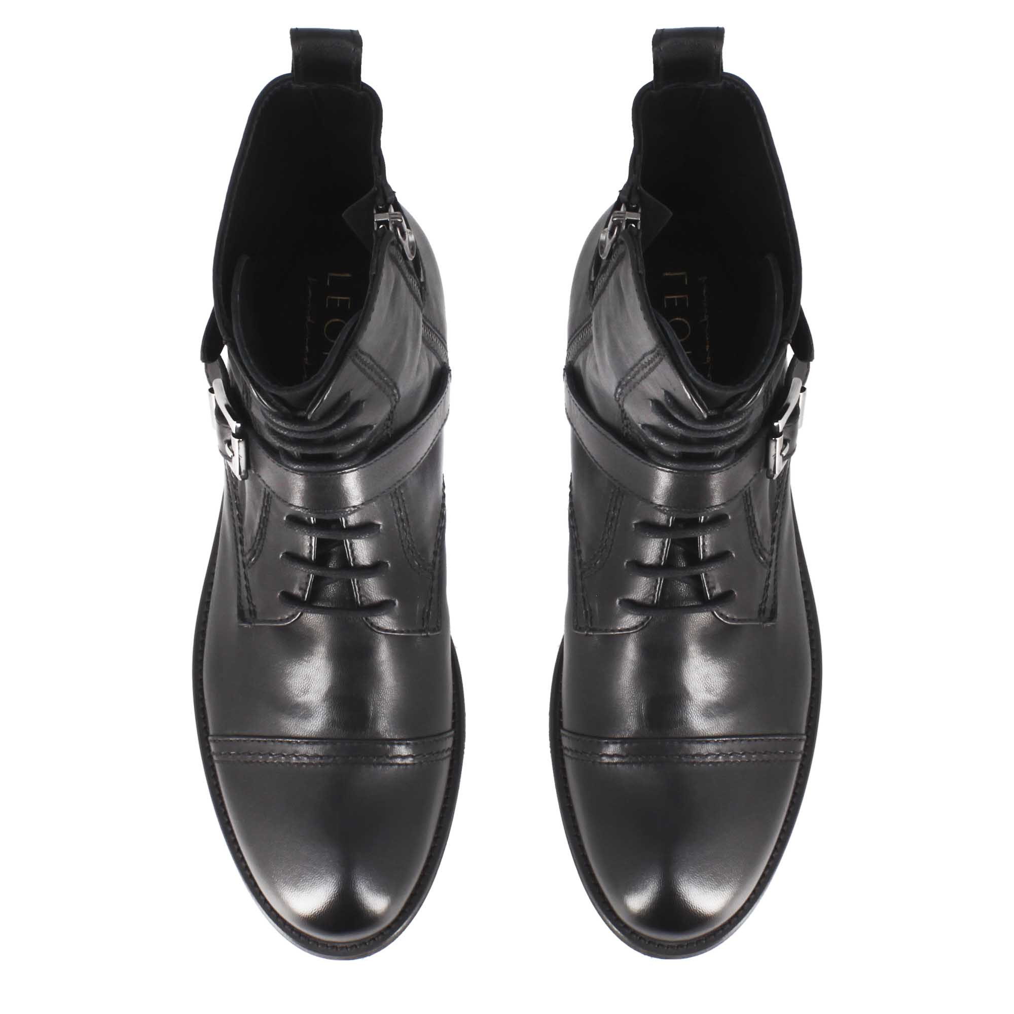 Leonardo Shoes Stivaletti Uomo Anfibio Nero Pelle Suola Gomma