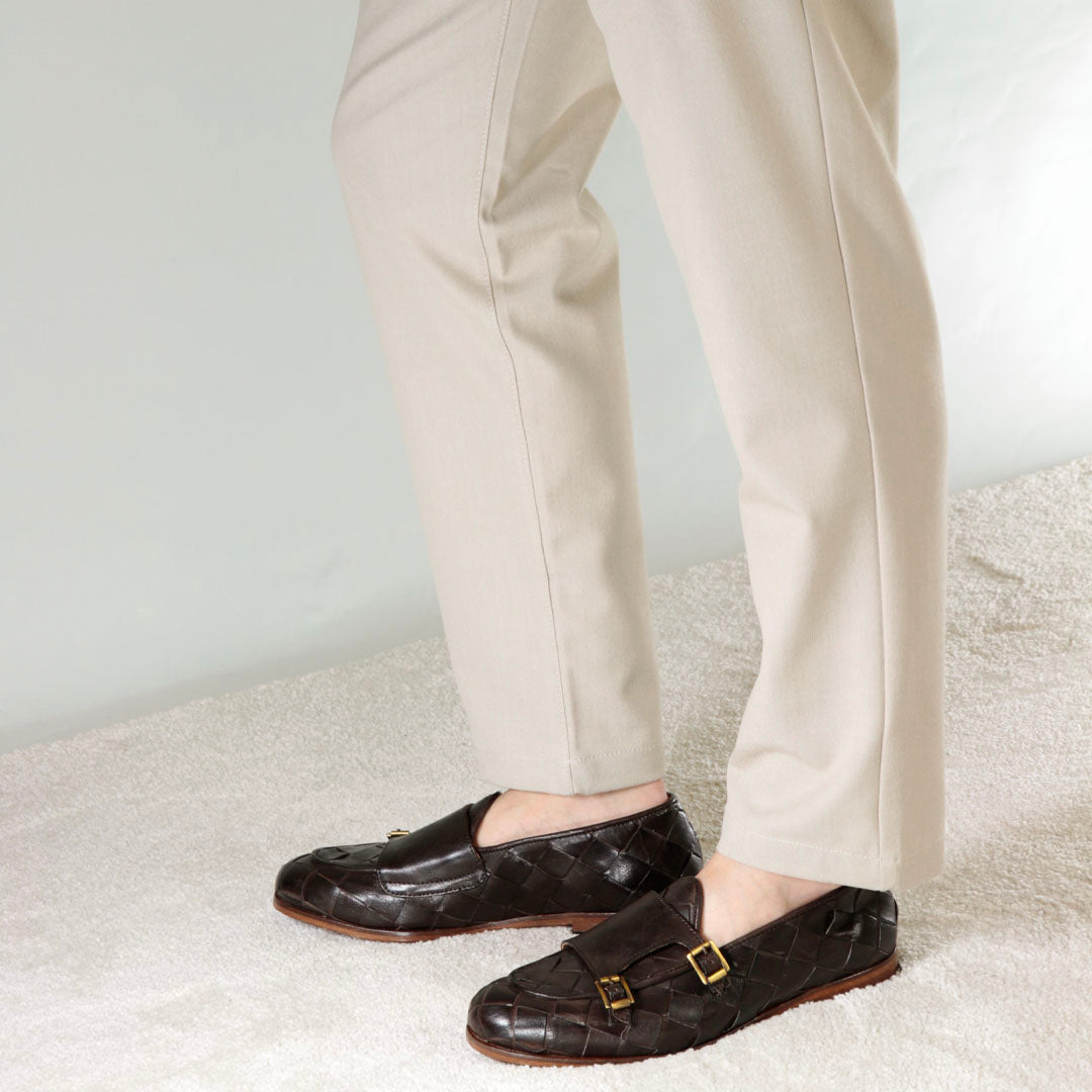 Leonardo Shoes mocassini uomo pelle marrone doppia fibbia