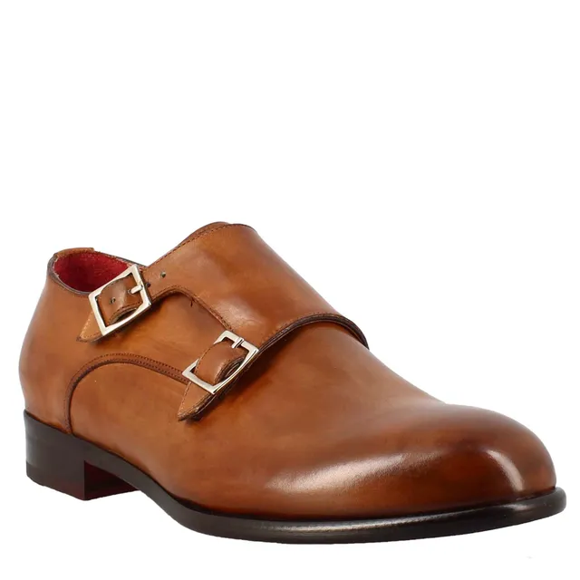 Leonardo Shoes Francesine Uomo doppia fibbia pelle marrone