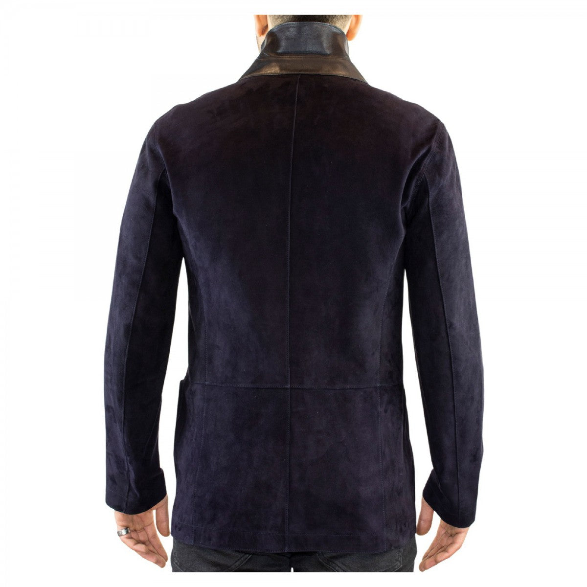 Leonardo Shoes giacca pelle uomo blu reversibile renna agnello