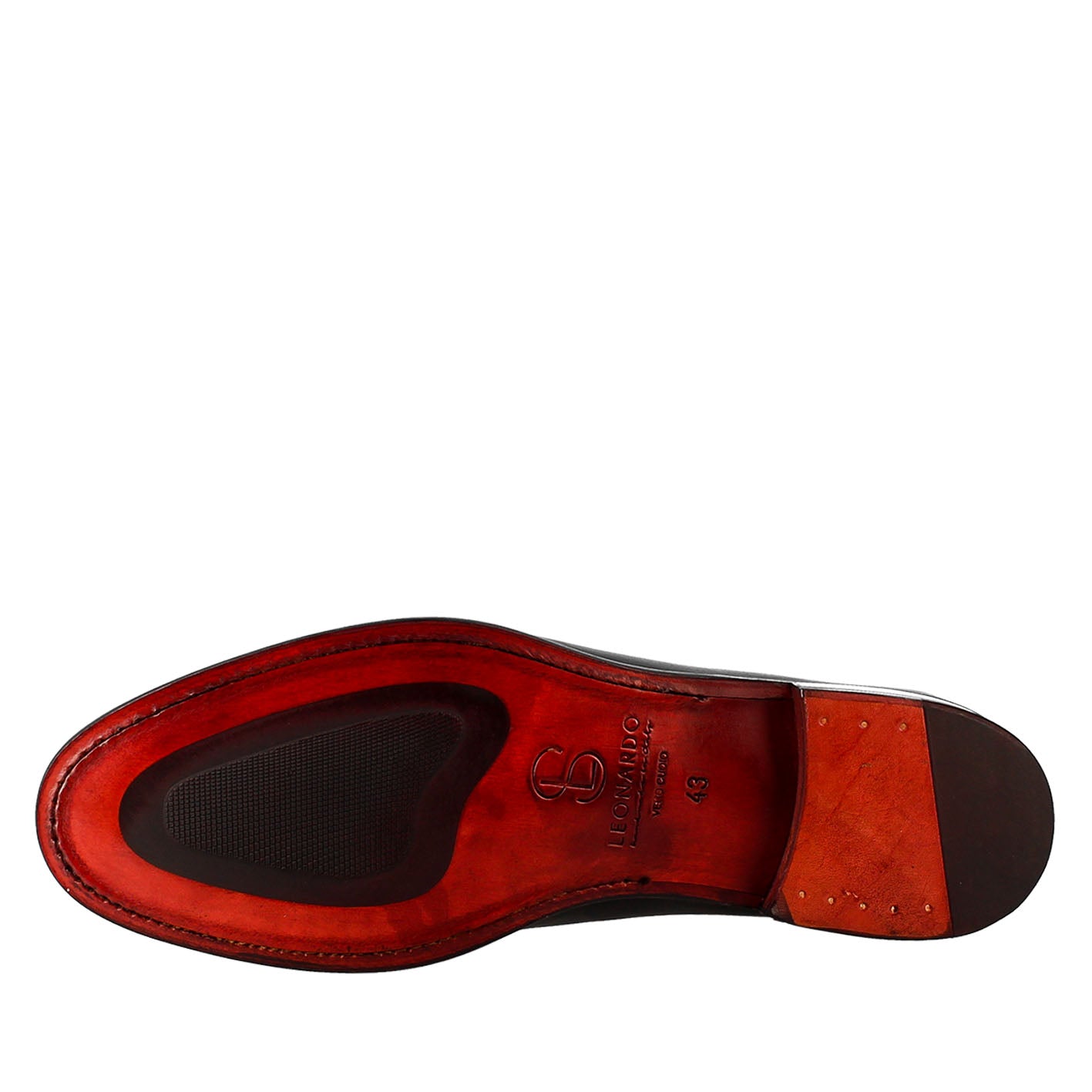Leonardo Shoes Derby Francesina Uomo Pelle Nera Suola Cuoio