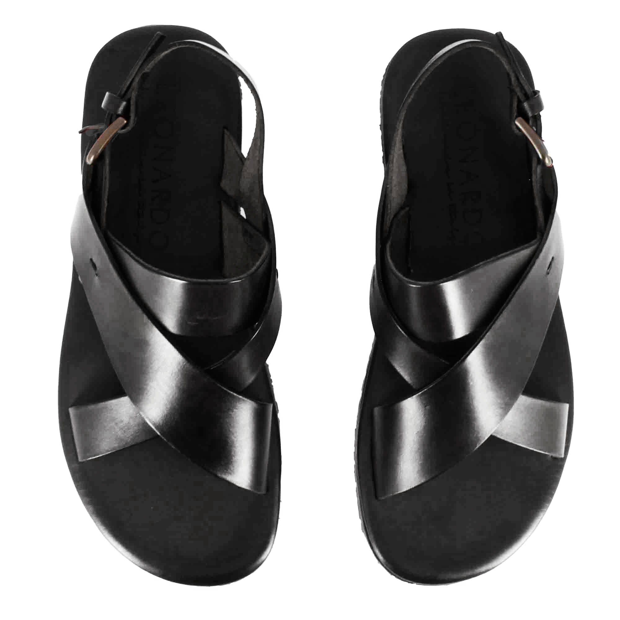 Leonardo Shoes Sandali Uomo sandalo nero pelle fasce intrecciate