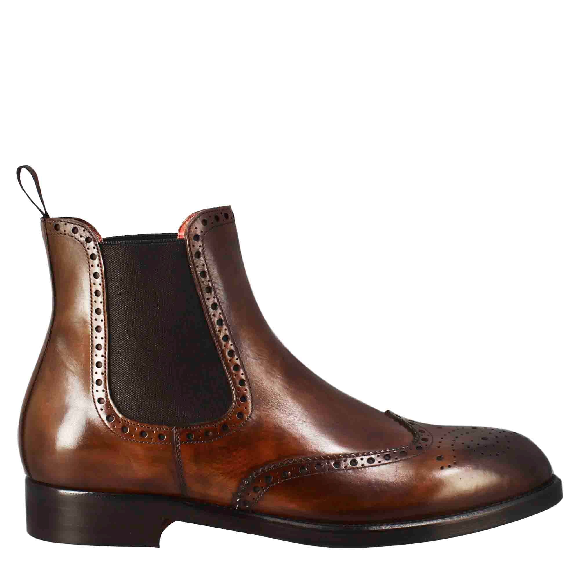 Leonardo Shoes Stivaletti uomo chelsea brogue pelle marrone