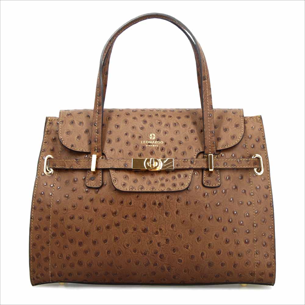 Leonardo Shoes Rosetta Marrone Borsa Donna Stampa Struzzo