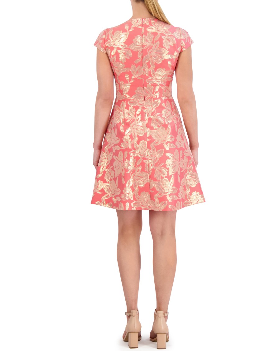 Vince Camuto Petite abito jacquard floreale svasato scollo V