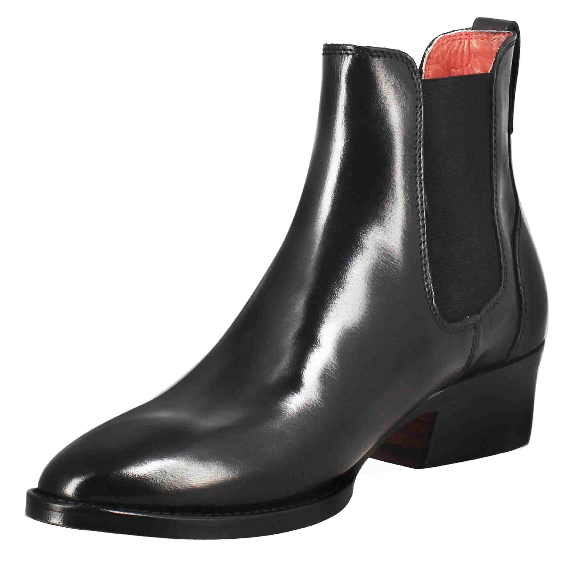 Leonardo Shoes Stivali Donna Chelsea Pelle Nero Tacco Medio Elastici