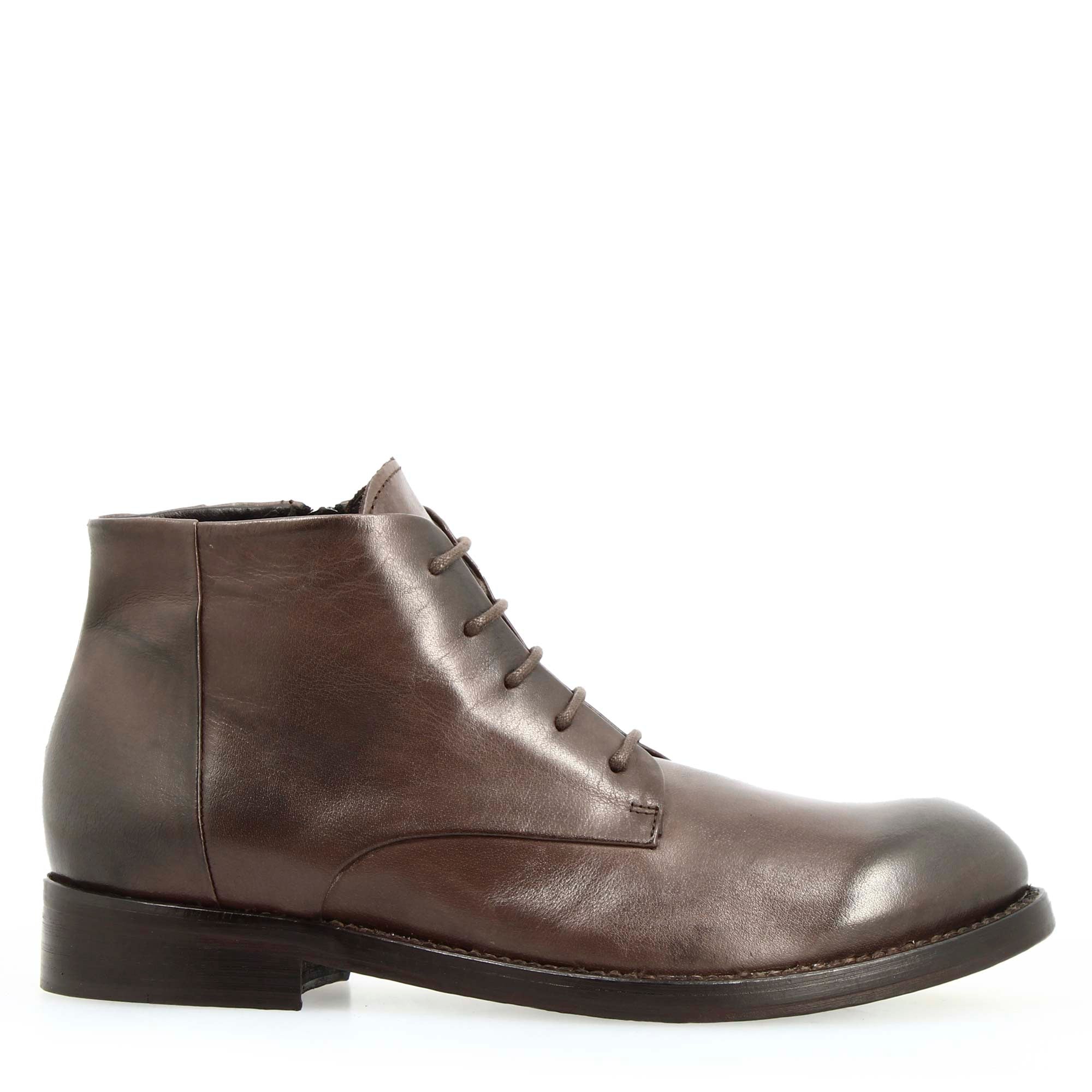 Leonardo Shoes Diver stivaletti uomo pelle testa di moro lacci