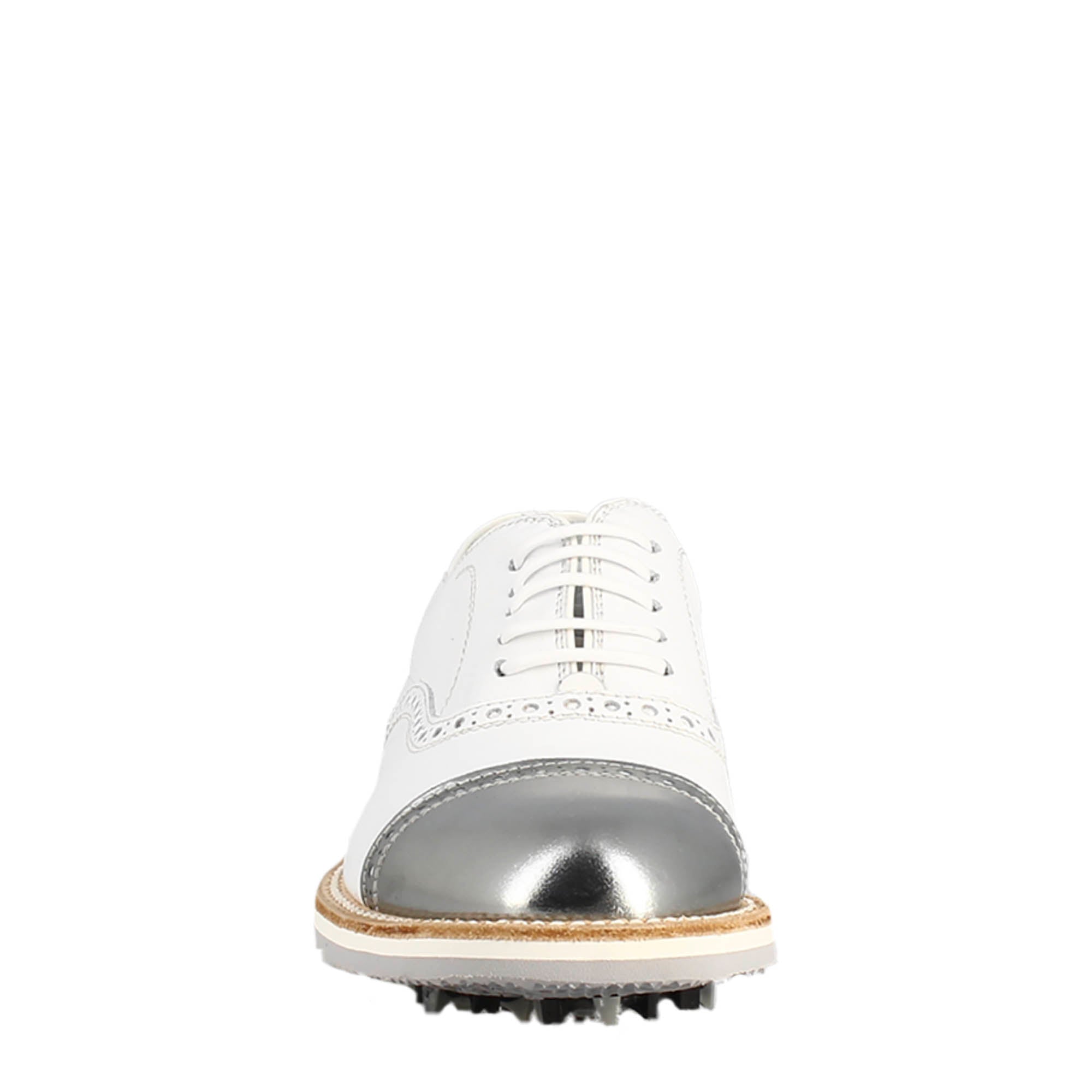 Leonardo Shoes Golf Calzature scarpe da golf bianco pelle argento