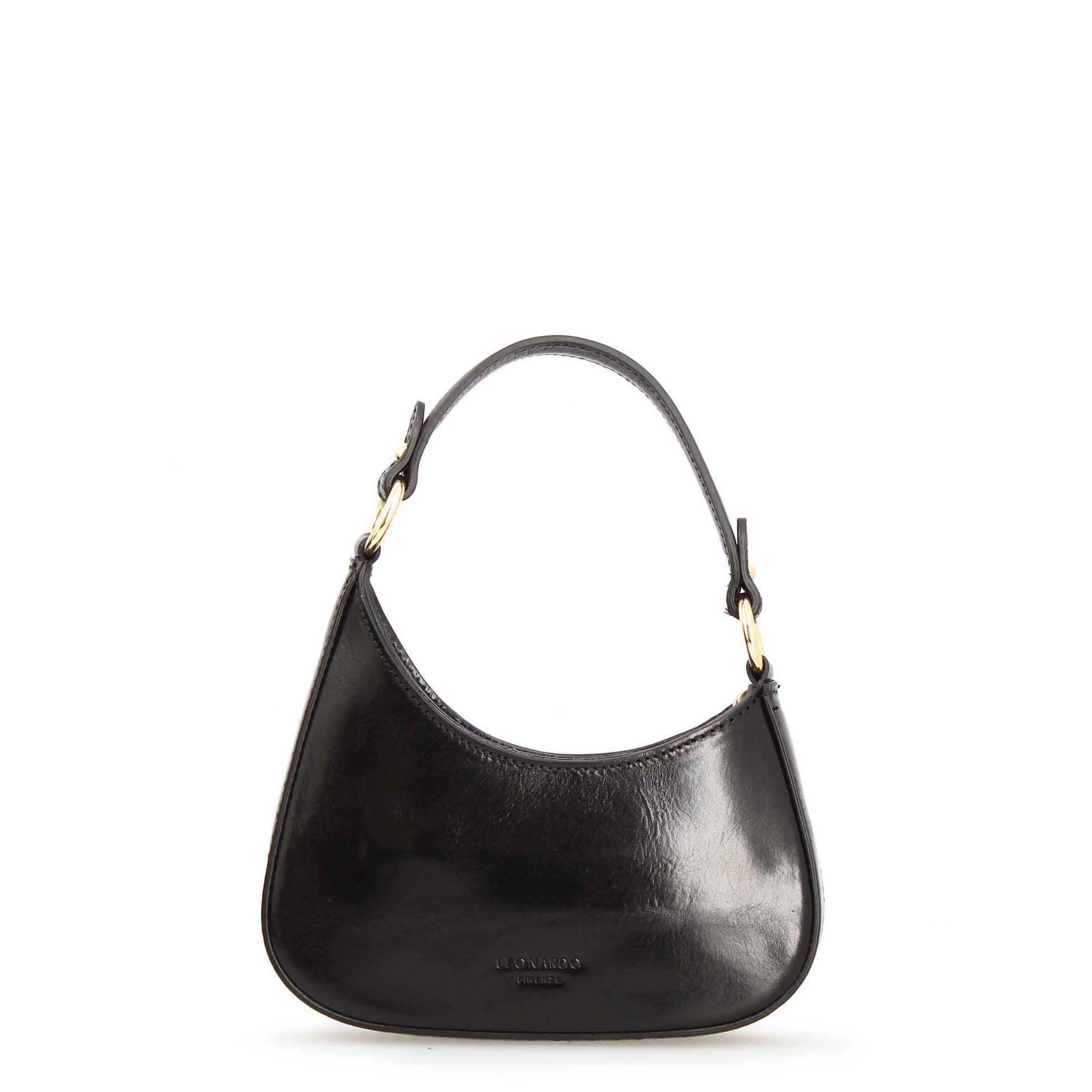 Leonardo Shoes Isotta S Borsa Donna mezzaluna pelle nera