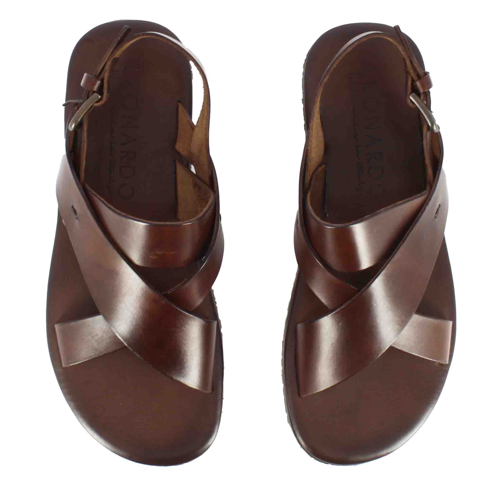 Leonardo Shoes Sandali Uomo sandalo marrone fasce intrecciate