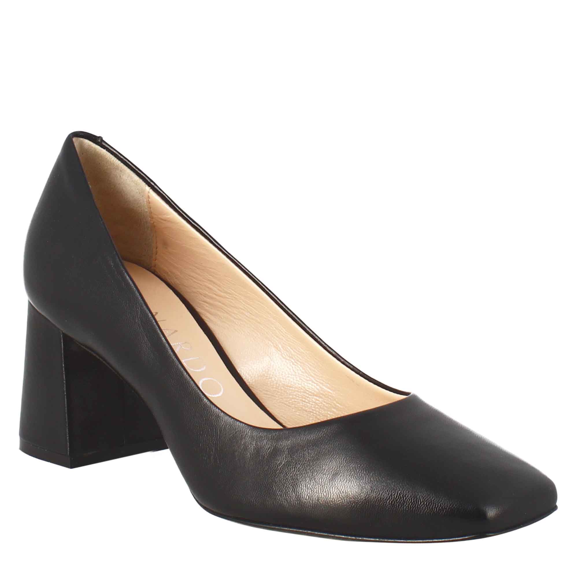 Leonardo Shoes décolleté donna pelle nero punta quadrata 7 cm