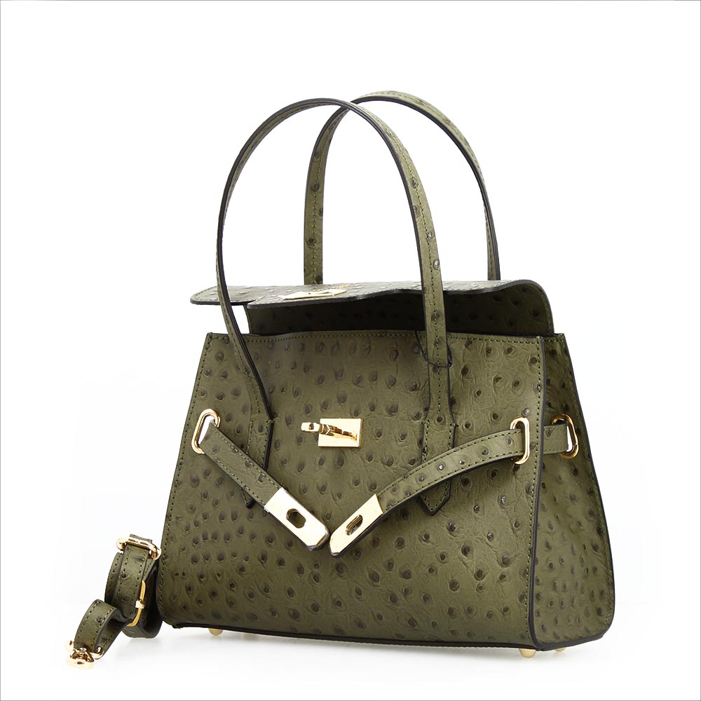 Leonardo Shoes Rosetta M borsa donna verde stampa struzzo
