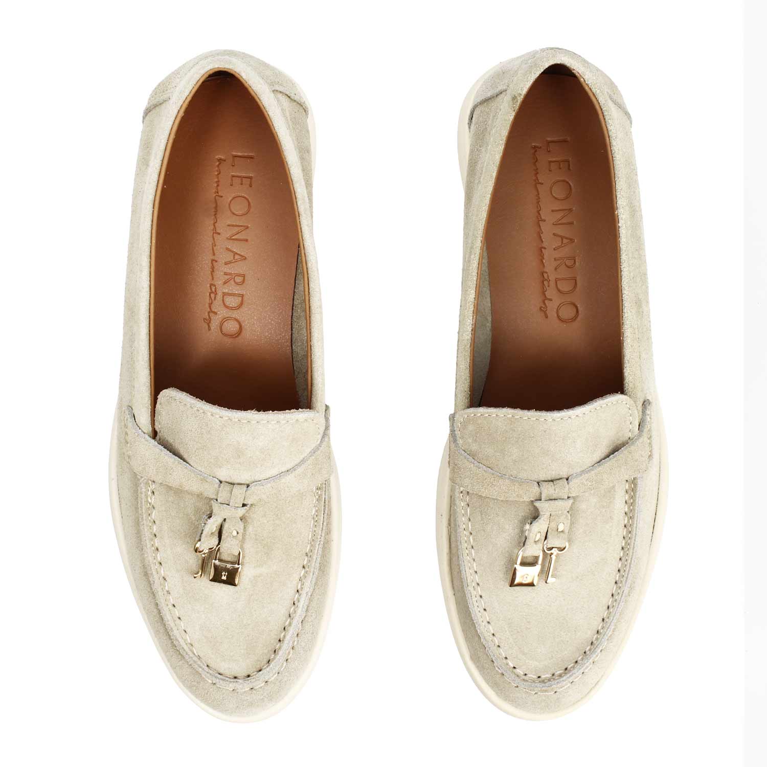 Leonardo Shoes Vellaria Mocassini Donna camoscio beige