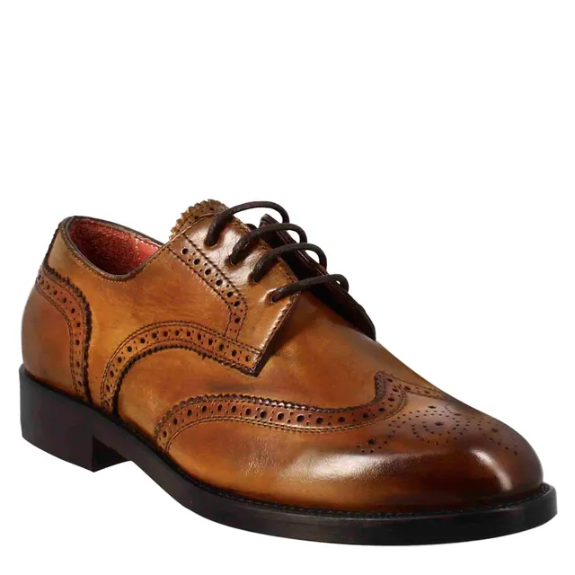 Leonardo Shoes Derby Brogue Donna Pelle Marrone Chiaro Stringate