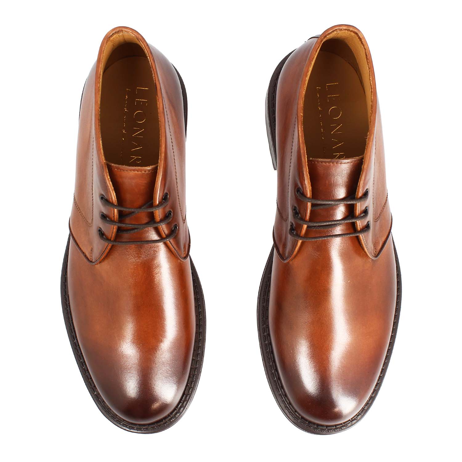 Leonardo Shoes Bacco Stivaletti Uomo Pelle Marrone Cognac