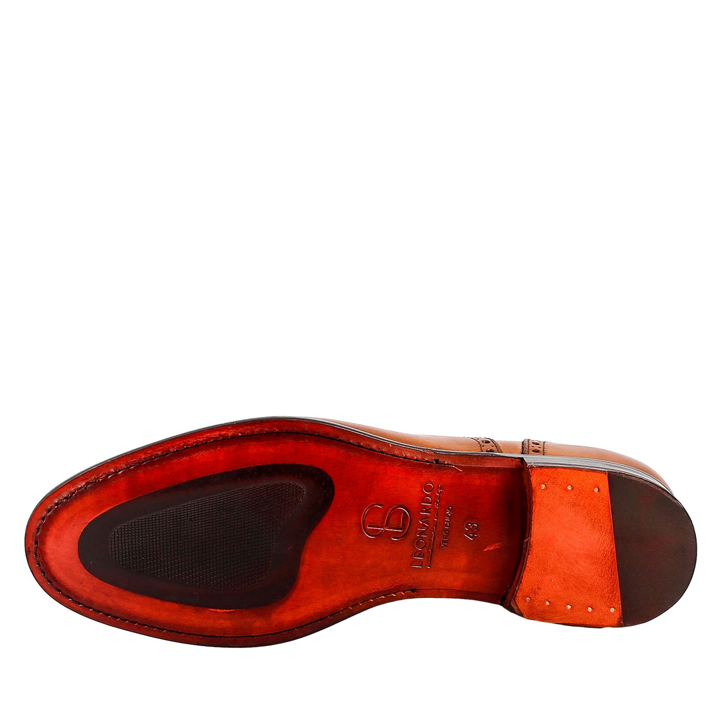 Leonardo Shoes Oxford Uomo Semi Brogue Marrone Pelle Siena