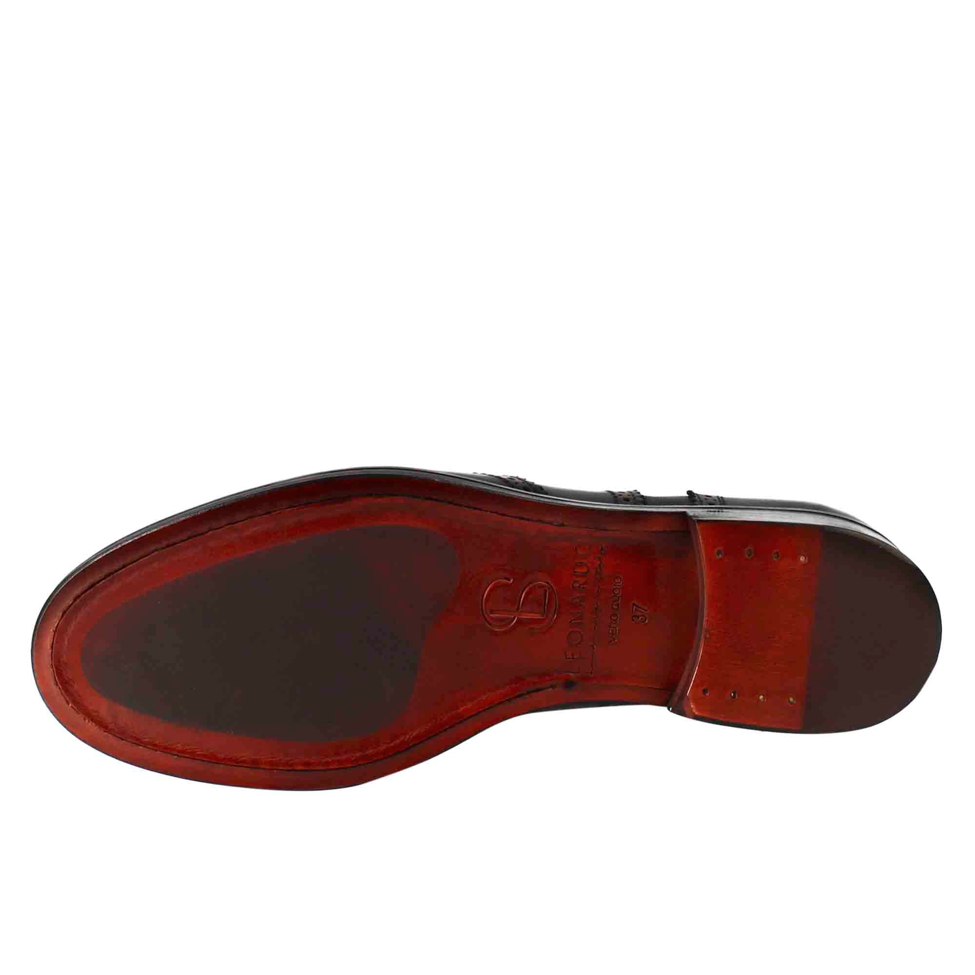 Leonardo Shoes Scarpe Stringate Donna blu brogue pelle