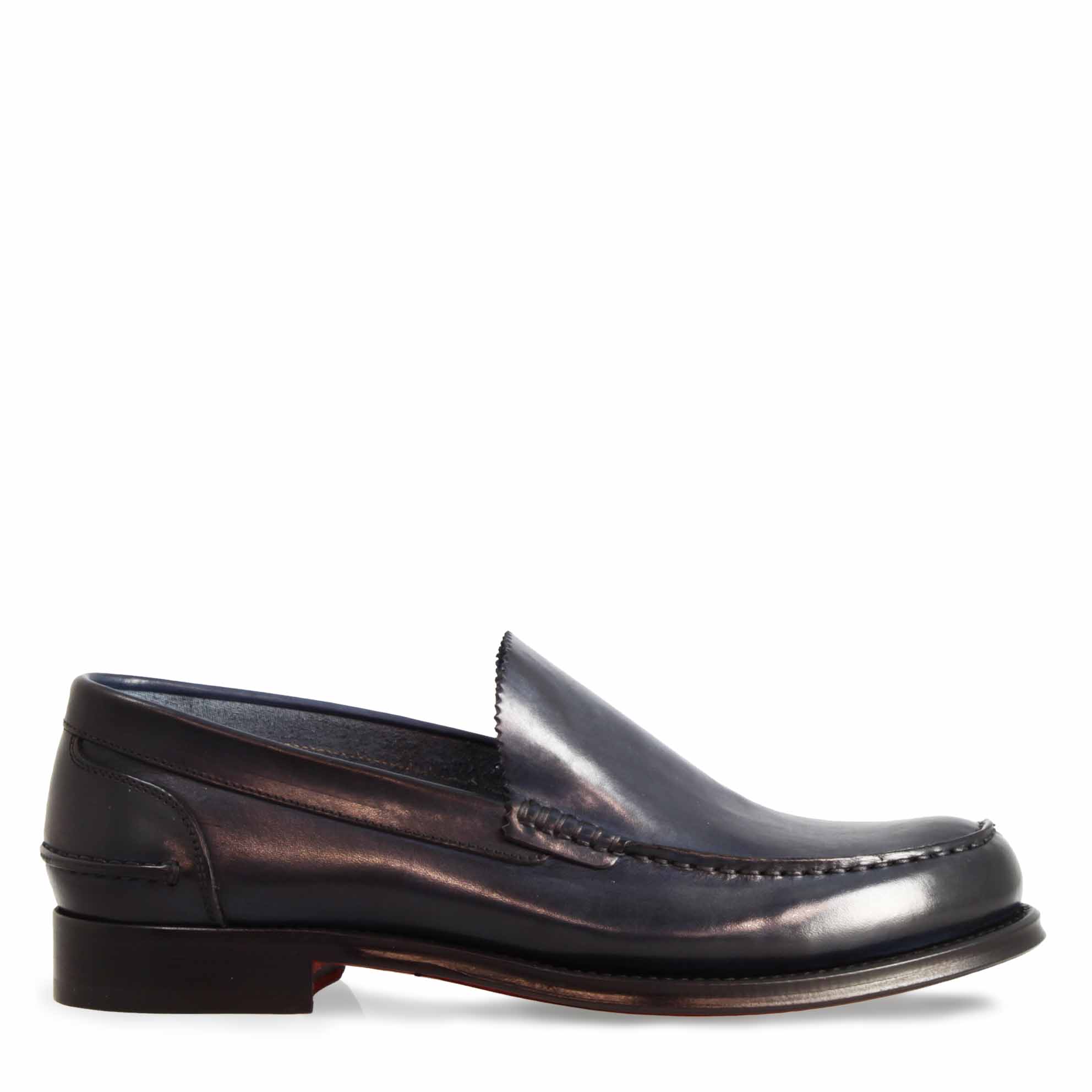 Leonardo Shoes Mocassini Uomo Rialto Blu Pelle Suola Cuoio