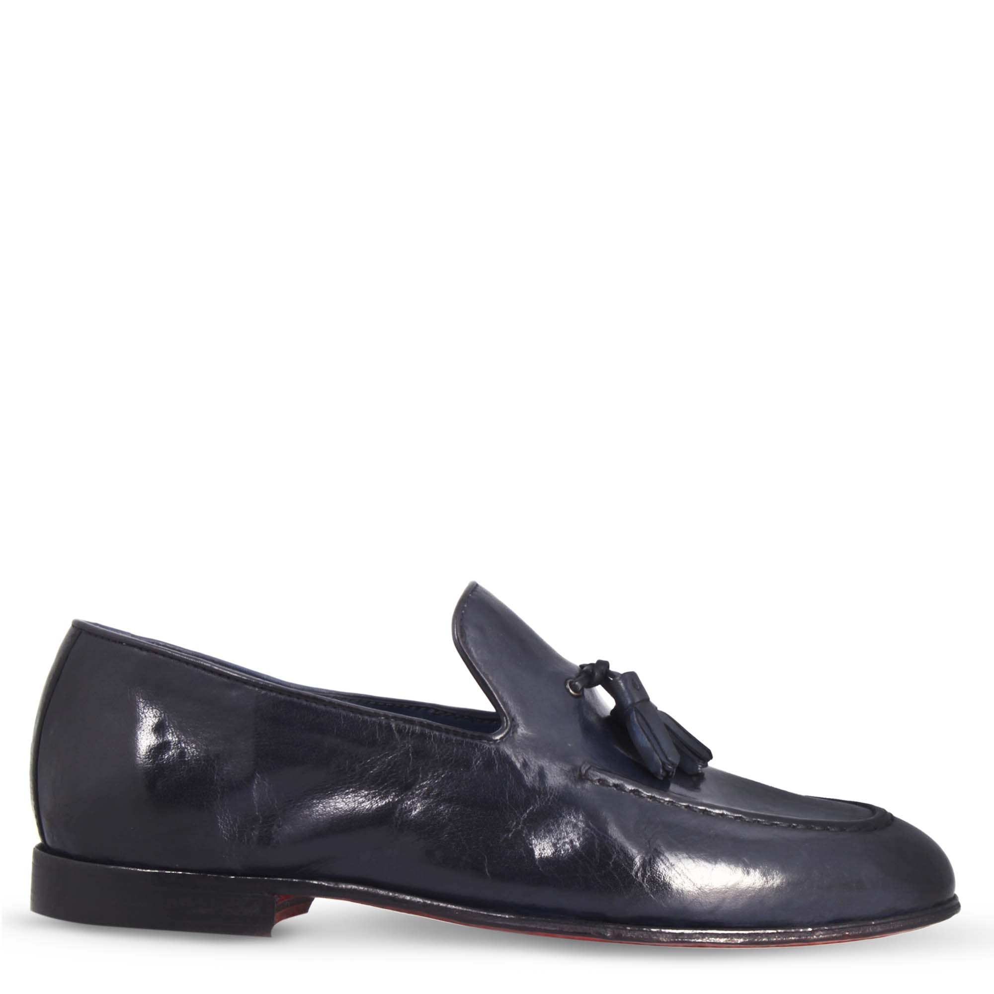 Leonardo Shoes Cavour Mocassino Uomo Pelle Blu con Nappine