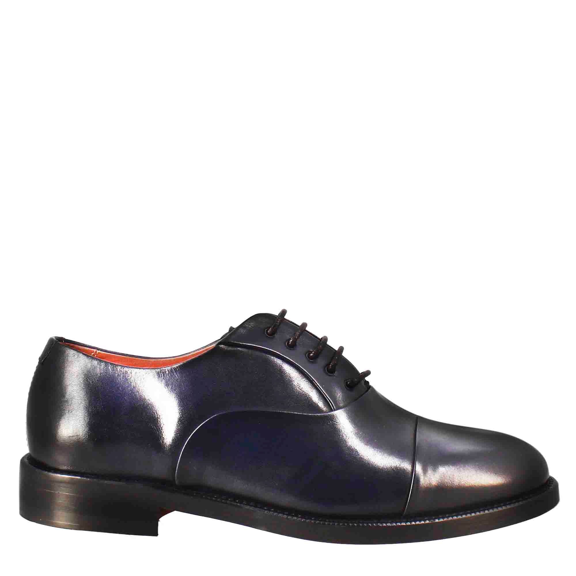 Leonardo Shoes francesina donna pelle blu con cucitura