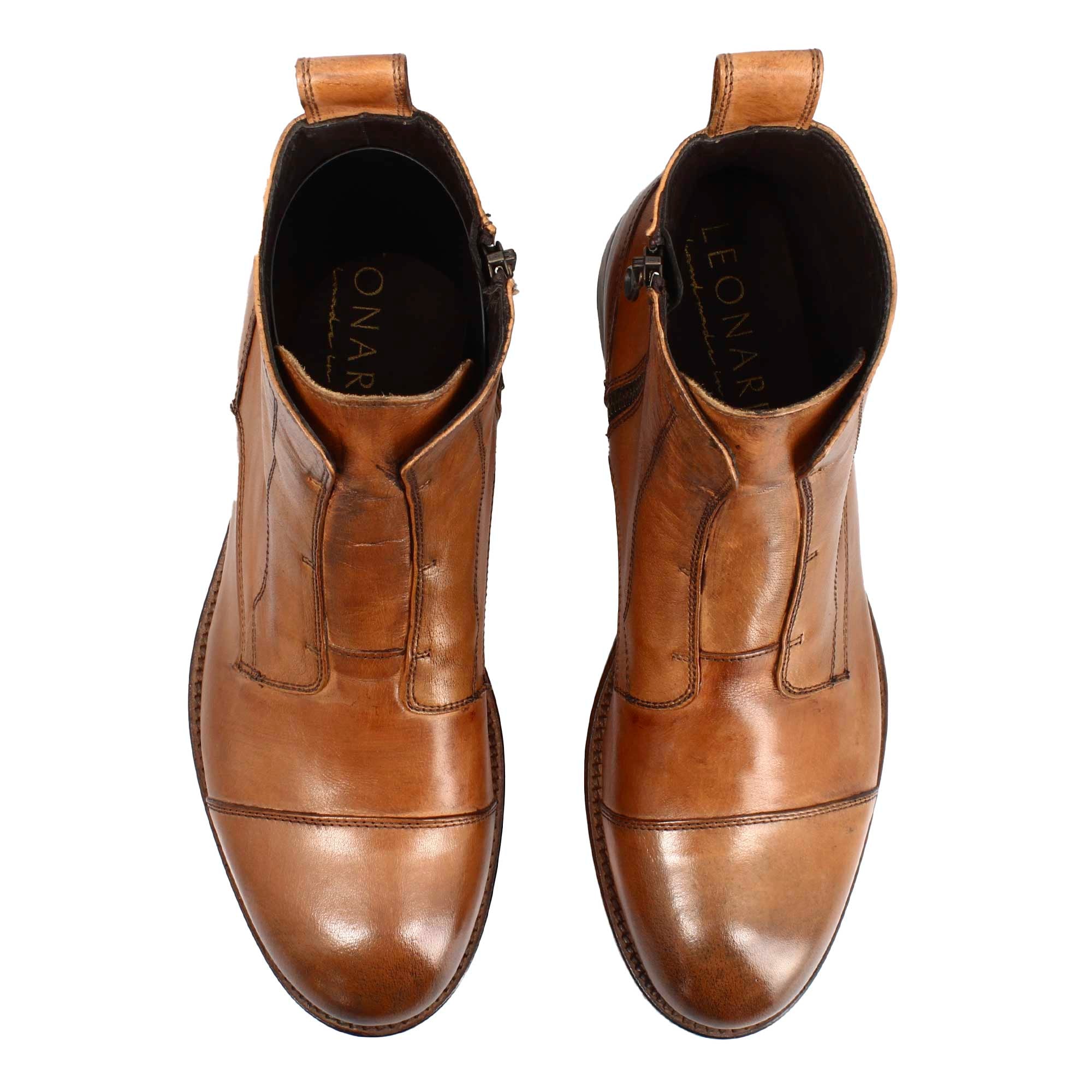 Leonardo Shoes Stivaletti Uomo Cap Toe stivaletto marrone pelle