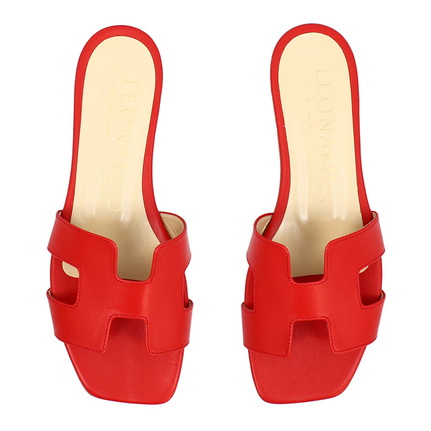 Leonardo Shoes Harmony sandalo donna rosso nappa tacco basso