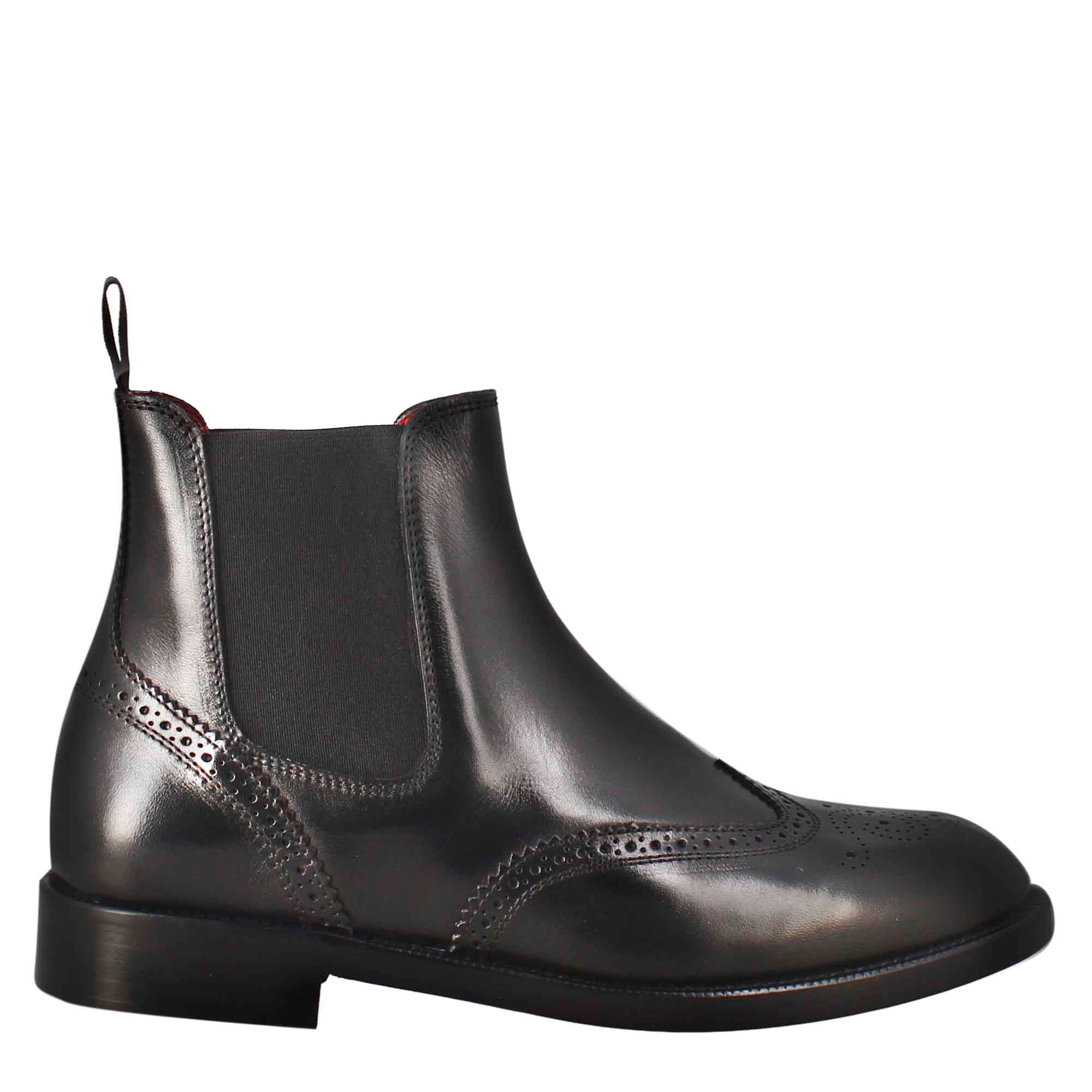 Leonardo Shoes Chelsea Stivaletti Donna Neri Pelle Brogue