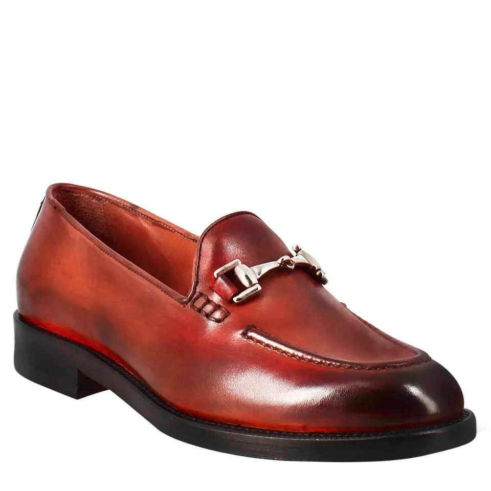 Leonardo Shoes Mocassini Donna Pelle Rosso con Fibbia